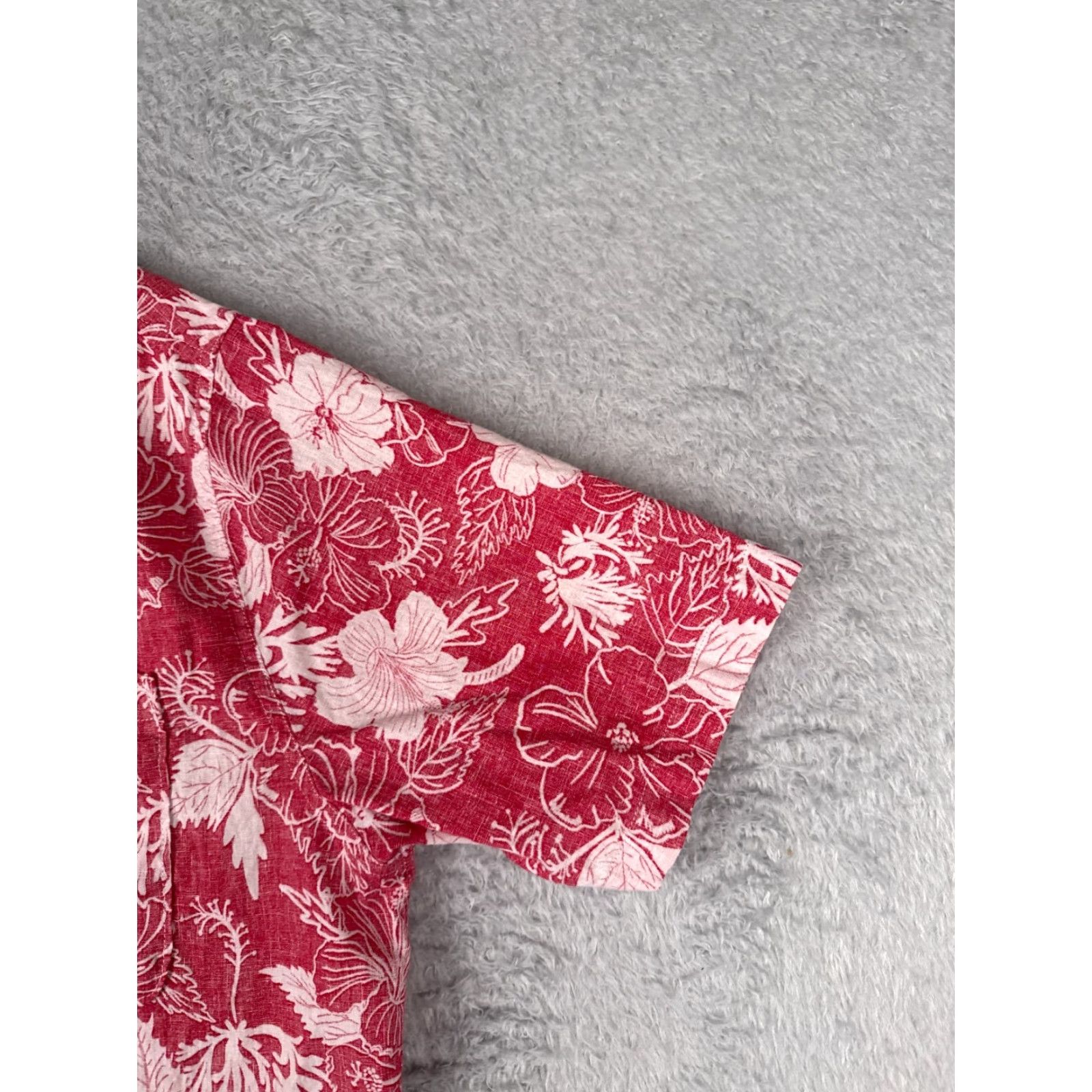 Croft & Barrow VINTAGE Croft & Barrow Hawaiian Shirt Mens Large Red Floral Button-Up Linen Cotton Aloha Resort Size US L / EU 52-54 / 3 - 5 Thumbnail