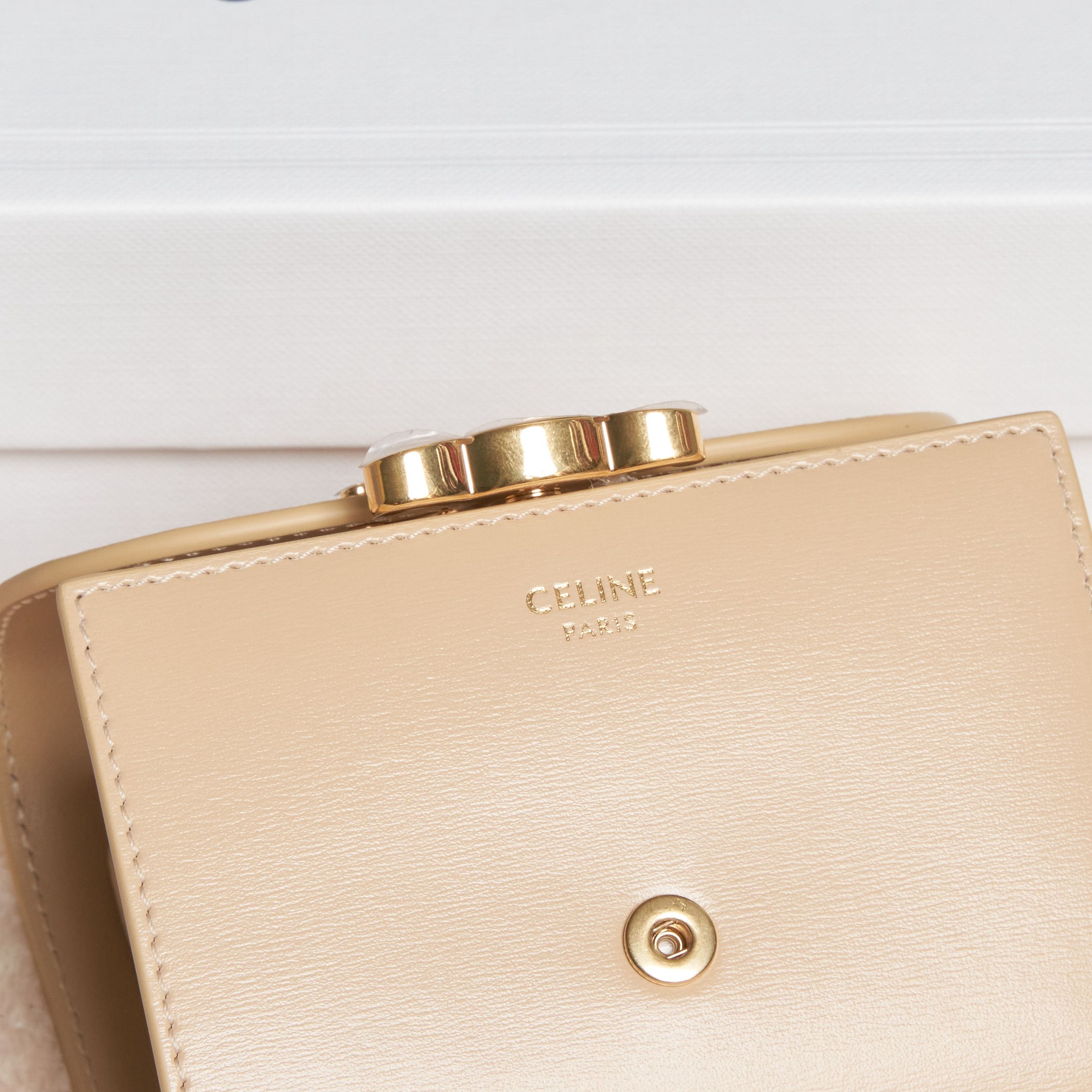 Celine CELINE Small Wallet Triomphe In Shiny Calfskin BEIGE Size ONE SIZE - 5 Thumbnail