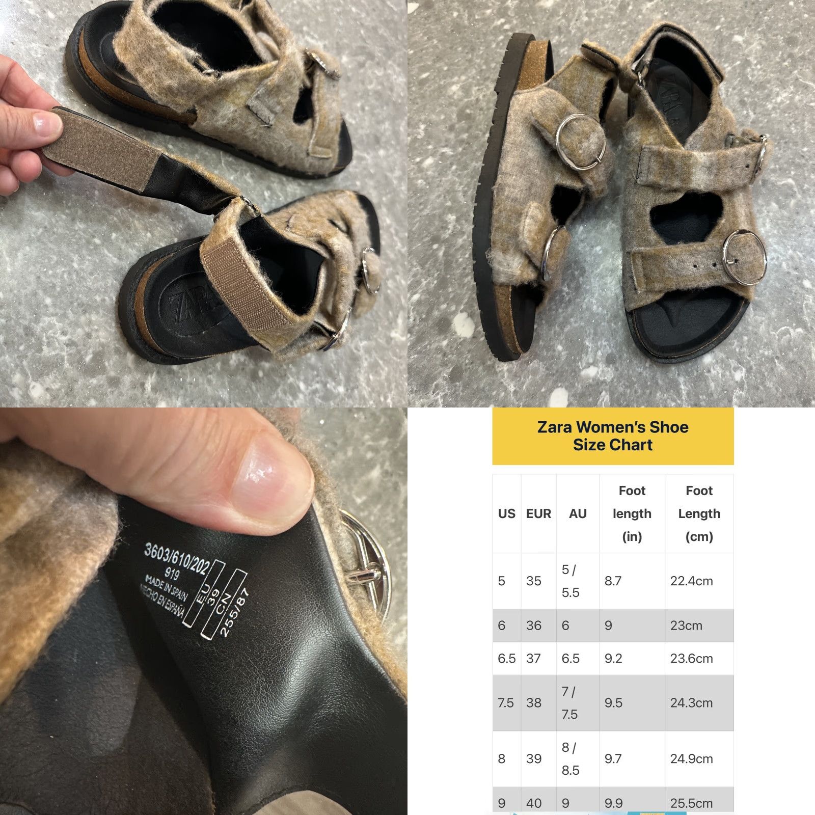 Zara ZARA BUCKLED FLAT SANDALS WITH FUR-LINED STRAPS Women Flat EU 39 US 8 Beige Vintage No 8-8.5 Casual Size US 8 / IT 38 - 9 Thumbnail