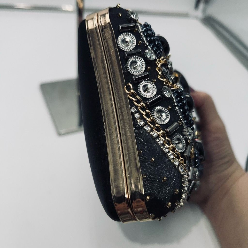 Other Jeweled, Rhinestone and Beaded Clip Lock Satin Evening Bag w Size ONE SIZE - 3 Thumbnail