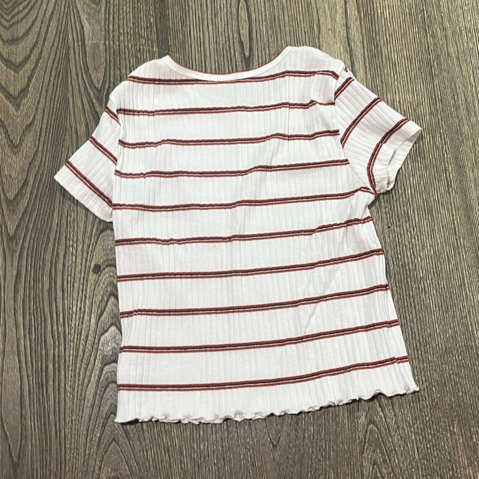 American Eagle Outfitters American Eagle Ribbed Blouse Round Neck White Red Size XS Size XS / US 0-2 / IT 36-38 - 4 Thumbnail