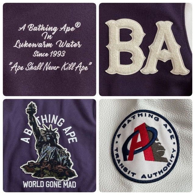 Bape BAPE LOGO Leather Sleeve Varsity Jacket a bathing ape Size US L / EU 52-54 / 3 - 4 Thumbnail