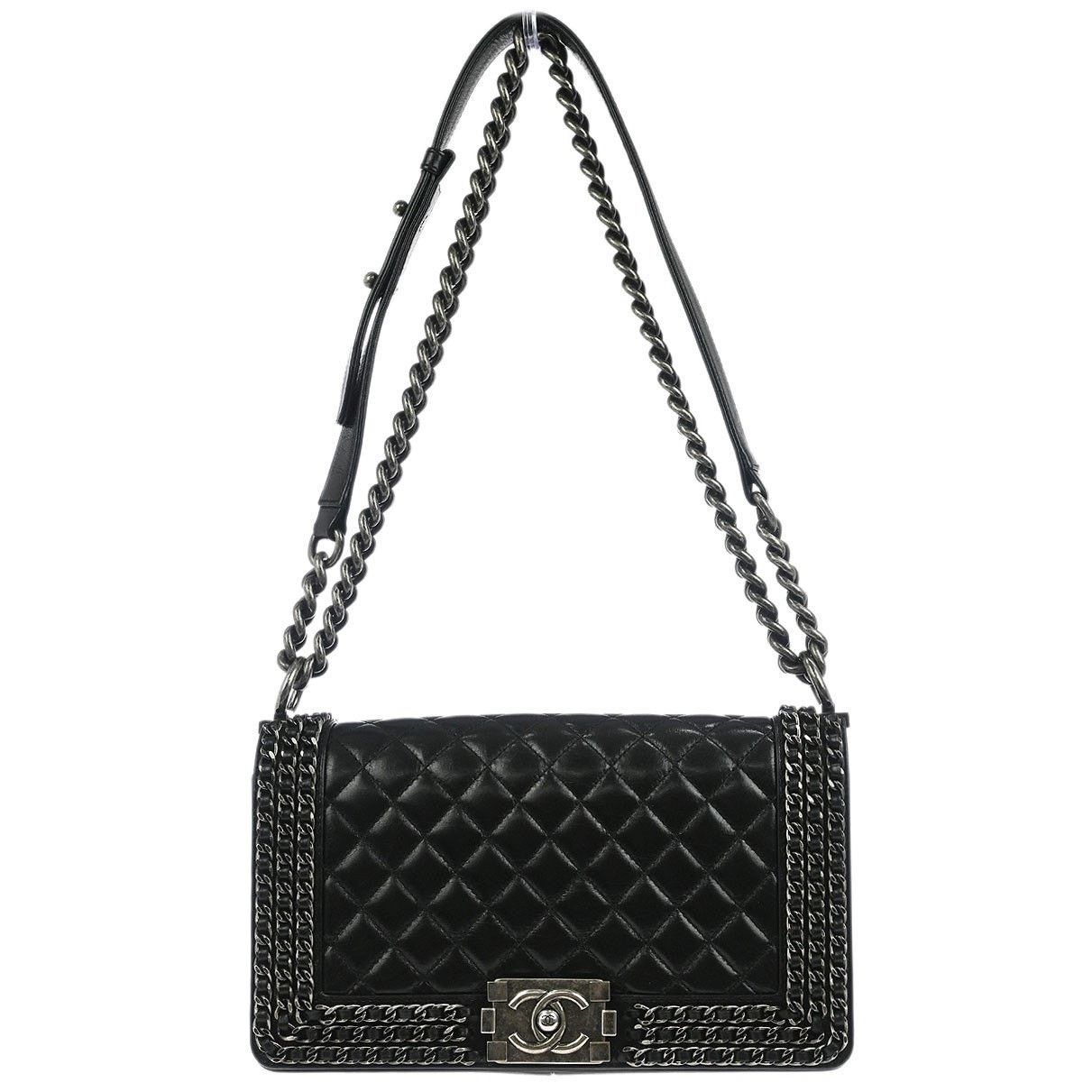 Chanel Quilted Lambskin Chained Boy Flap Bag Black, Women's