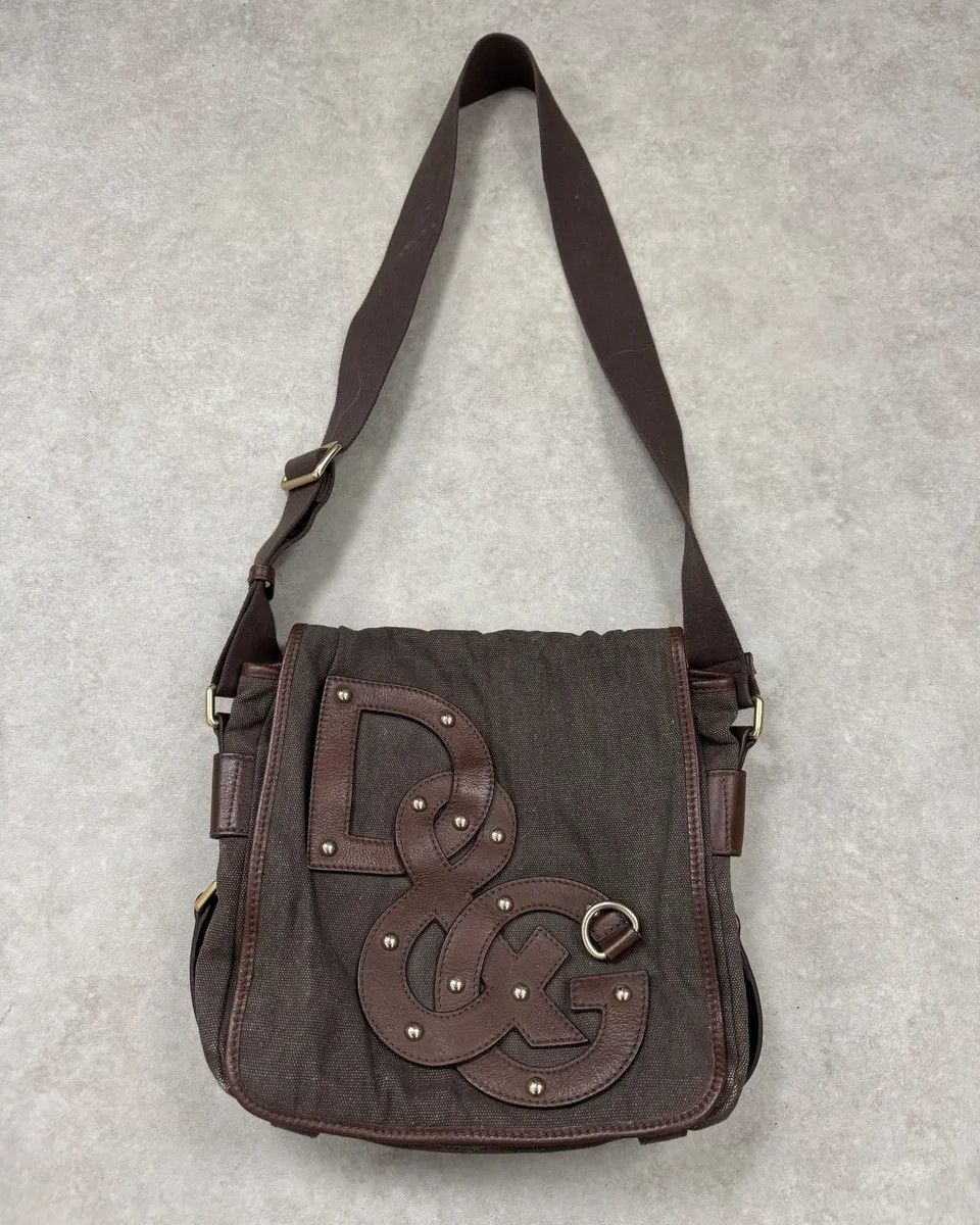 Dolce & Gabbana 2000s Dolce & Gabbana Canvas Leather Studded Shoulder Bag Size ONE SIZE - 1 Thumbnail