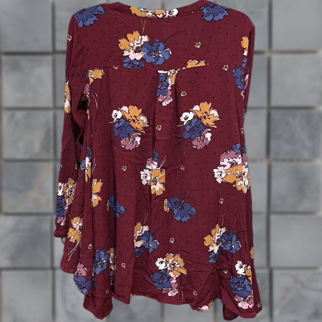 Vintage Grace Lace Blouse S Women Long Sleeve Floral Round Neck Boho Tunic Burgundy Red Orange Lightweight Ruffle Casual Womens Size S / US 4 / IT 40 - 1 Thumbnail