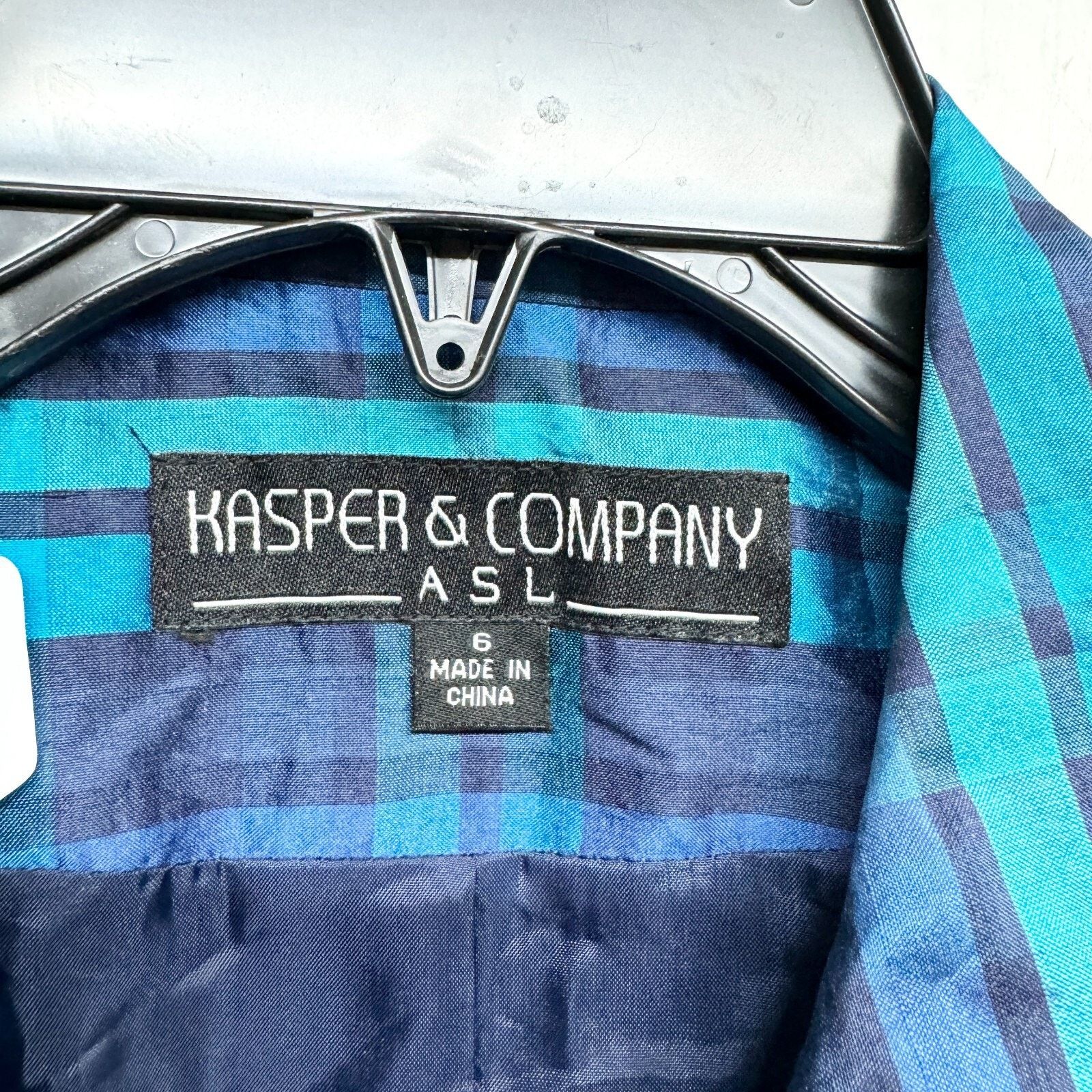 Vintage Vintage Kasper & Co Jacket Plaid Blue Button Down 90s Silk Size M / US 6-8 / IT 42-44 - 2 Thumbnail