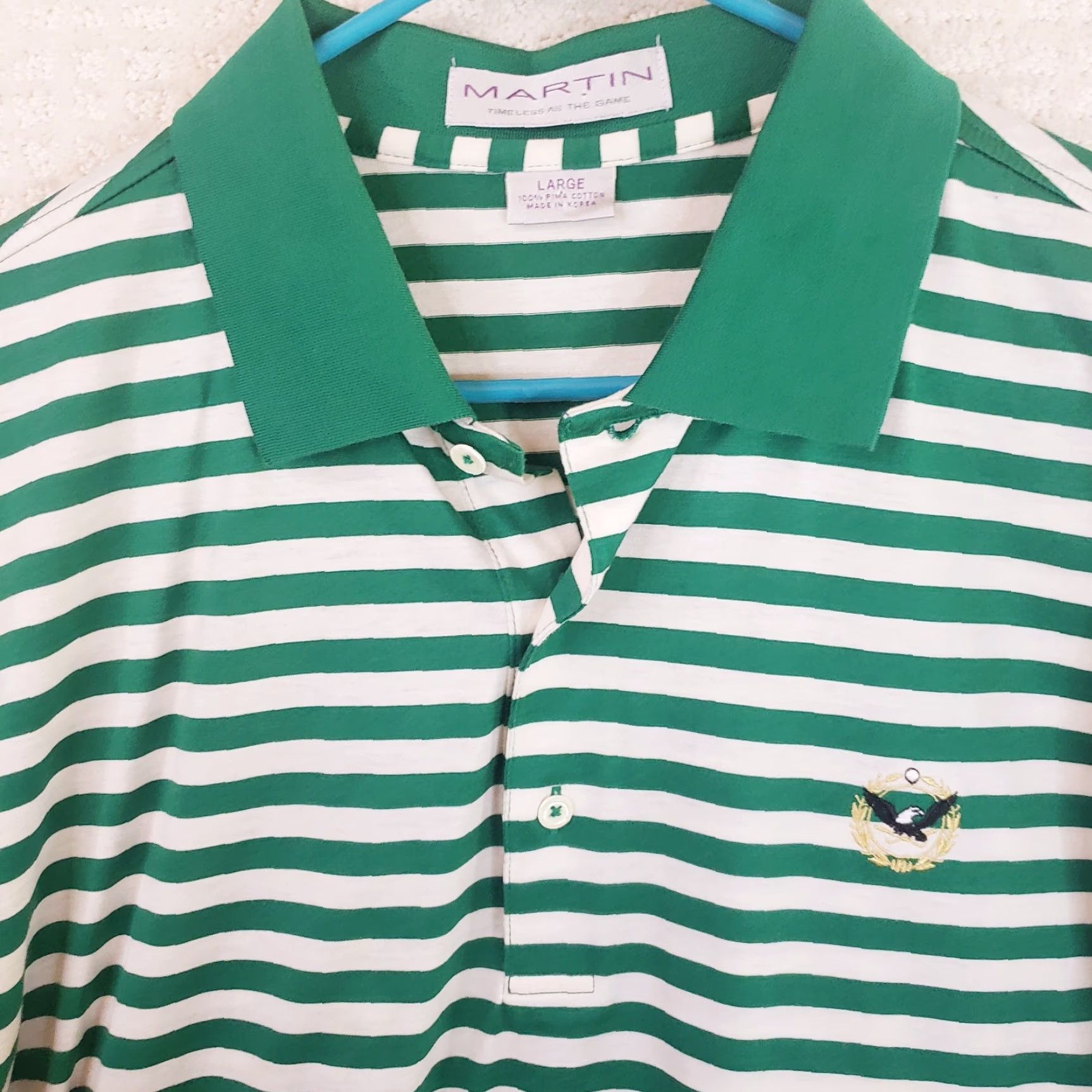 Vintage Martin Polo Shirt Men's L Green White Short Sleeve Pima Cotton Striped Golf Polo Mar tin Size US L / EU 52-54 / 3 - 3 Thumbnail
