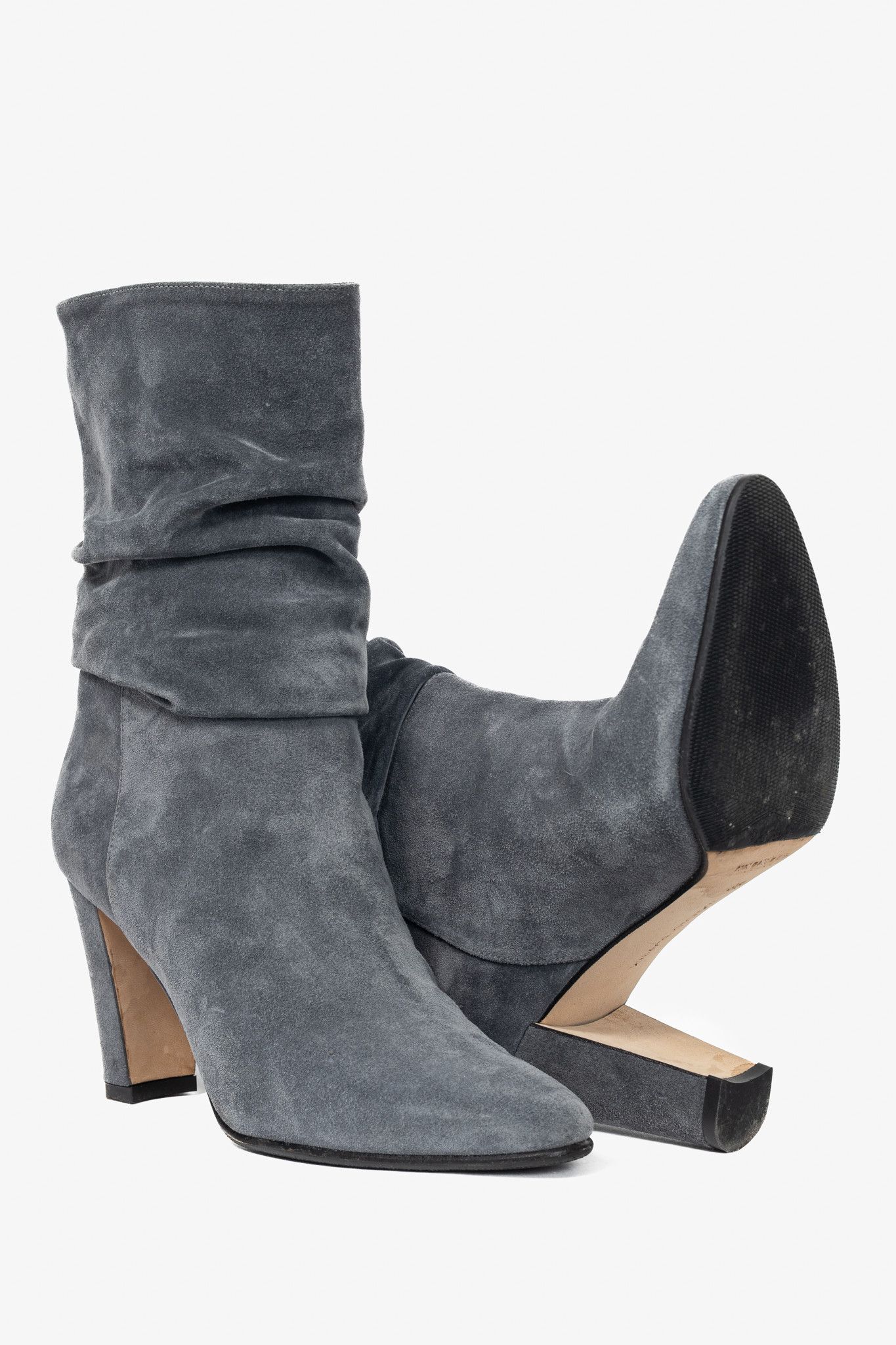Manolo Blahnik Manolo Blahnik Shushan Grey Suede Slouchy Mid-Calf Boots Size US 4.5 / IT 34.5 - 4 Thumbnail