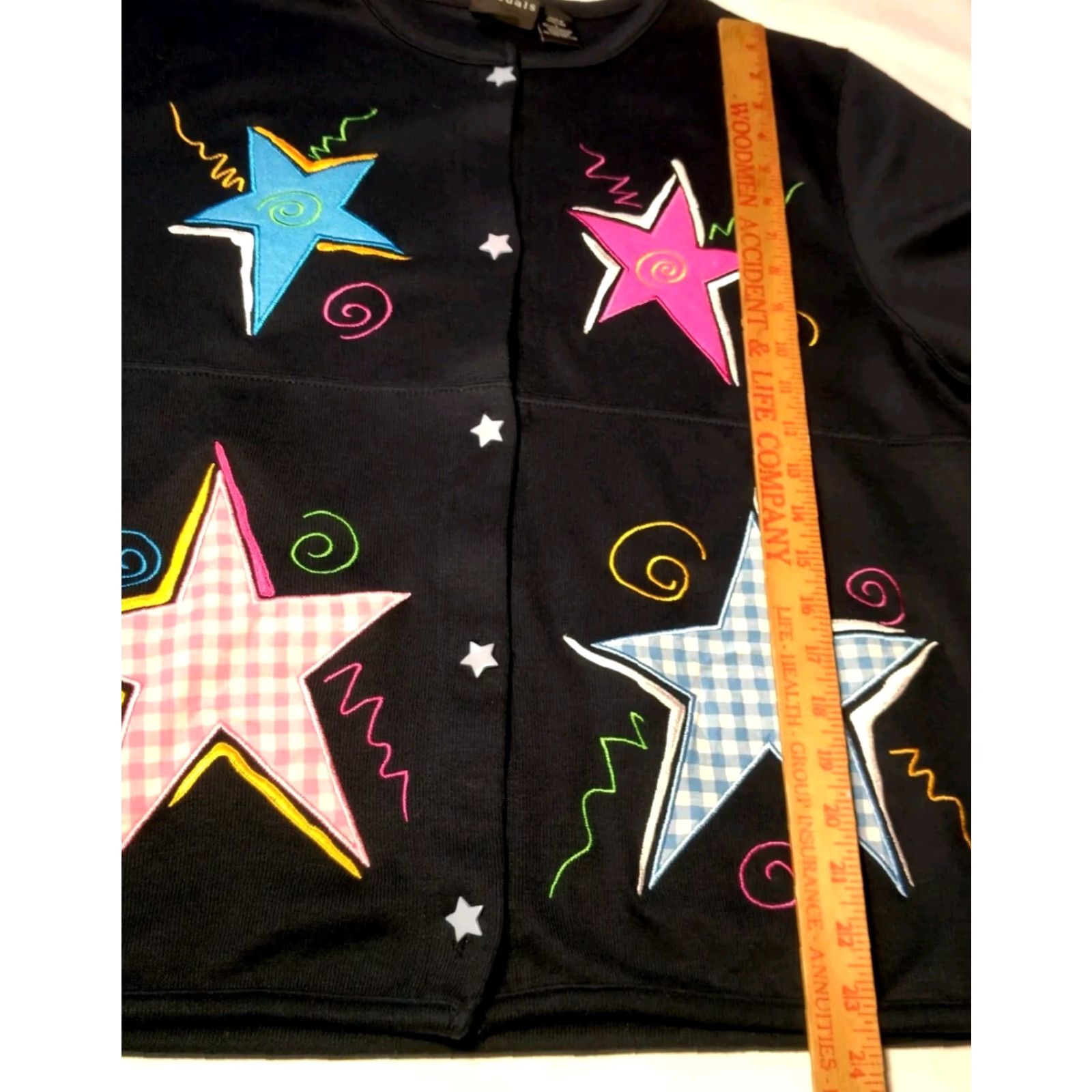 Vintage VINTAGE Onque Casuals Shirt Large Knit Cardigan Star Button Gingham Stars Artsy Size L / US 10 / IT 46 - 4 Thumbnail