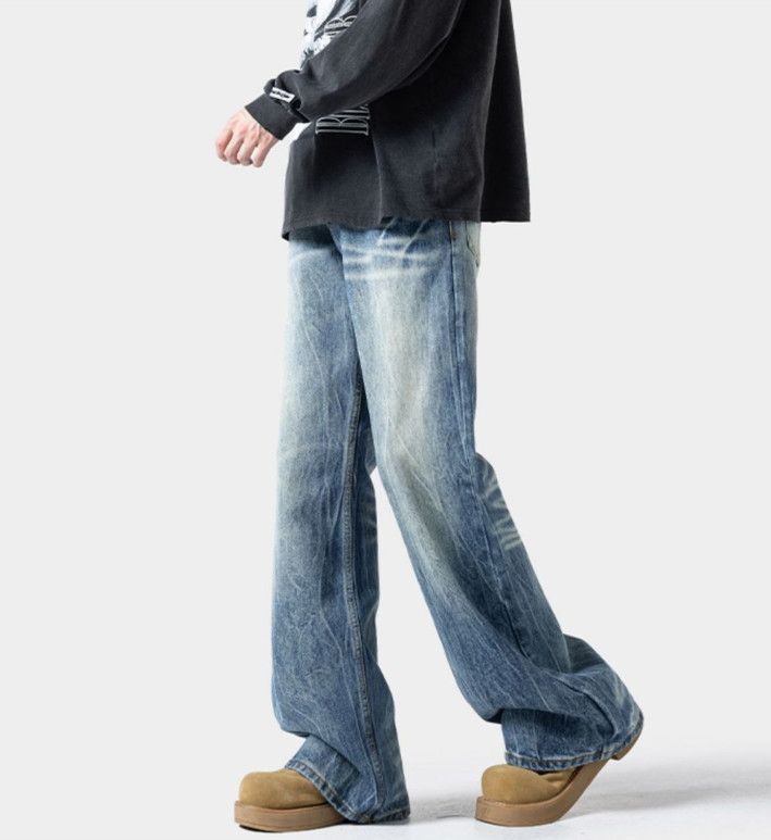 Japanese Brand Men's distressed wide-leg washed lightning pattern jeans Size US 32 / EU 48 - 3 Thumbnail