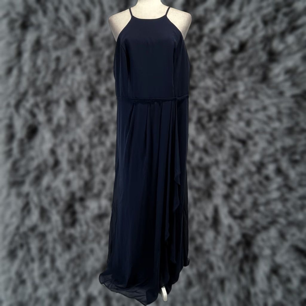 David's Bridal Formal Dress Gown Women's Plus 18 Navy Sleeveless Chiffon  Flowy GUC