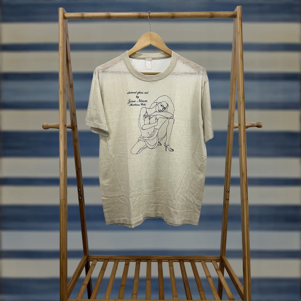 Nixon VTG 70s Stained Glass Jesse Nixon Colorado Art Girl Burnout Paper Thin T-Shirt L Men Cream Size US L / EU 52-54 / 3 - 1 Thumbnail