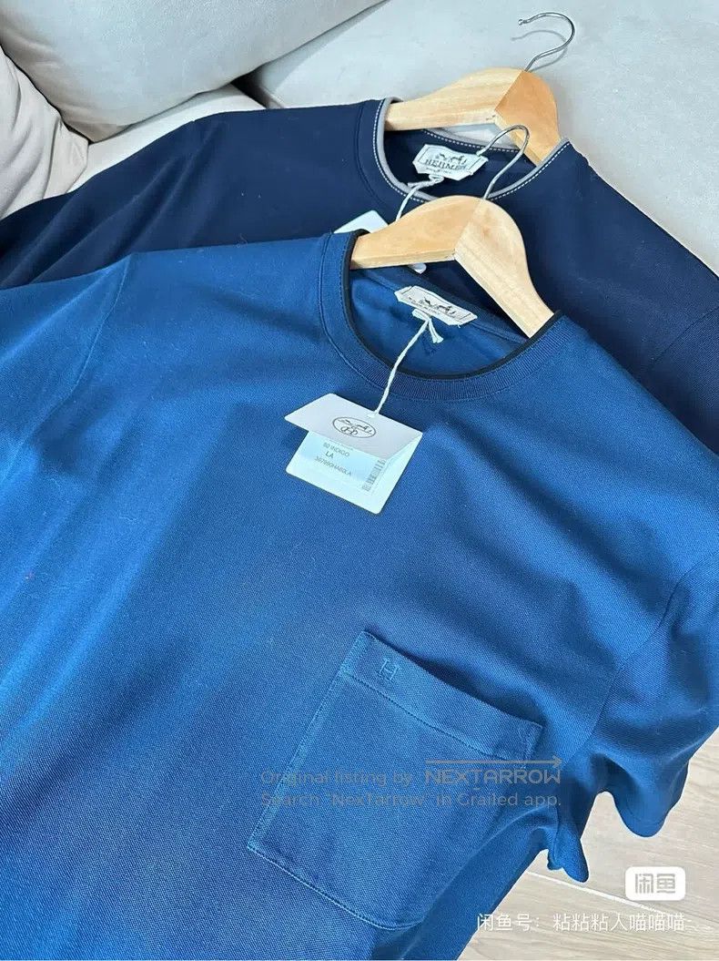 Hermes Hermes T-shirt with a small H pocket on the chest, blue Size US L / EU 52-54 / 3 - 8 Thumbnail