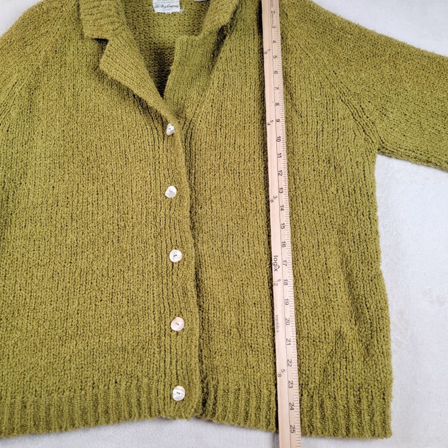 Vintage VINTAGE The May Company Cardigan Women’s Sweater L Green Heather Designers Originals Long Sleeve V-Neck Knit Heavy Knit Winter Fall Spring Womens Size L / US 10 / IT 46 - 6 Thumbnail