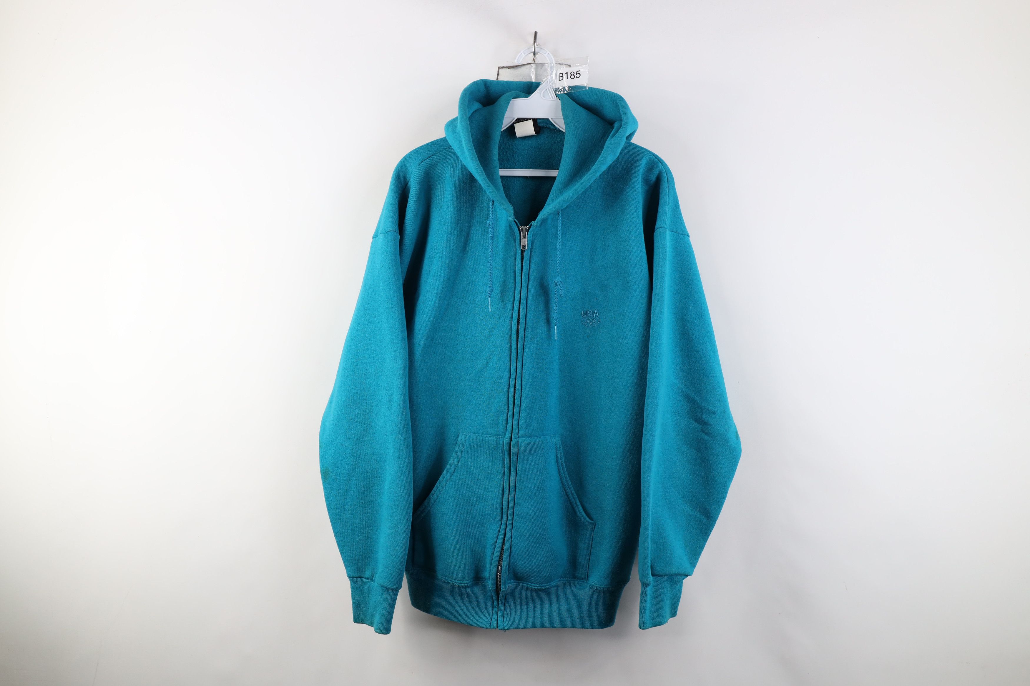 Vintage Vintage 90s USA Olympics Full Zip Hoodie Sweatshirt Teal USA Size US L / EU 52-54 / 3 - 1 Thumbnail