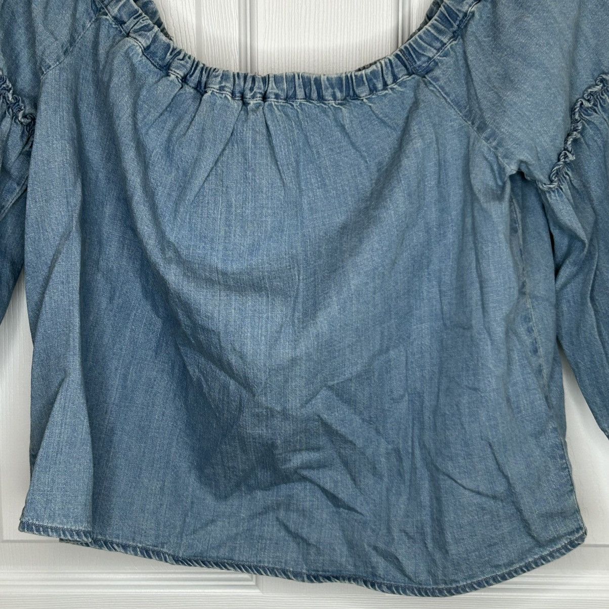 Madewell Madewell Blue Denim Azalea Off-the-Shoulder Chambray Top Size M / US 6-8 / IT 42-44 - 7 Thumbnail