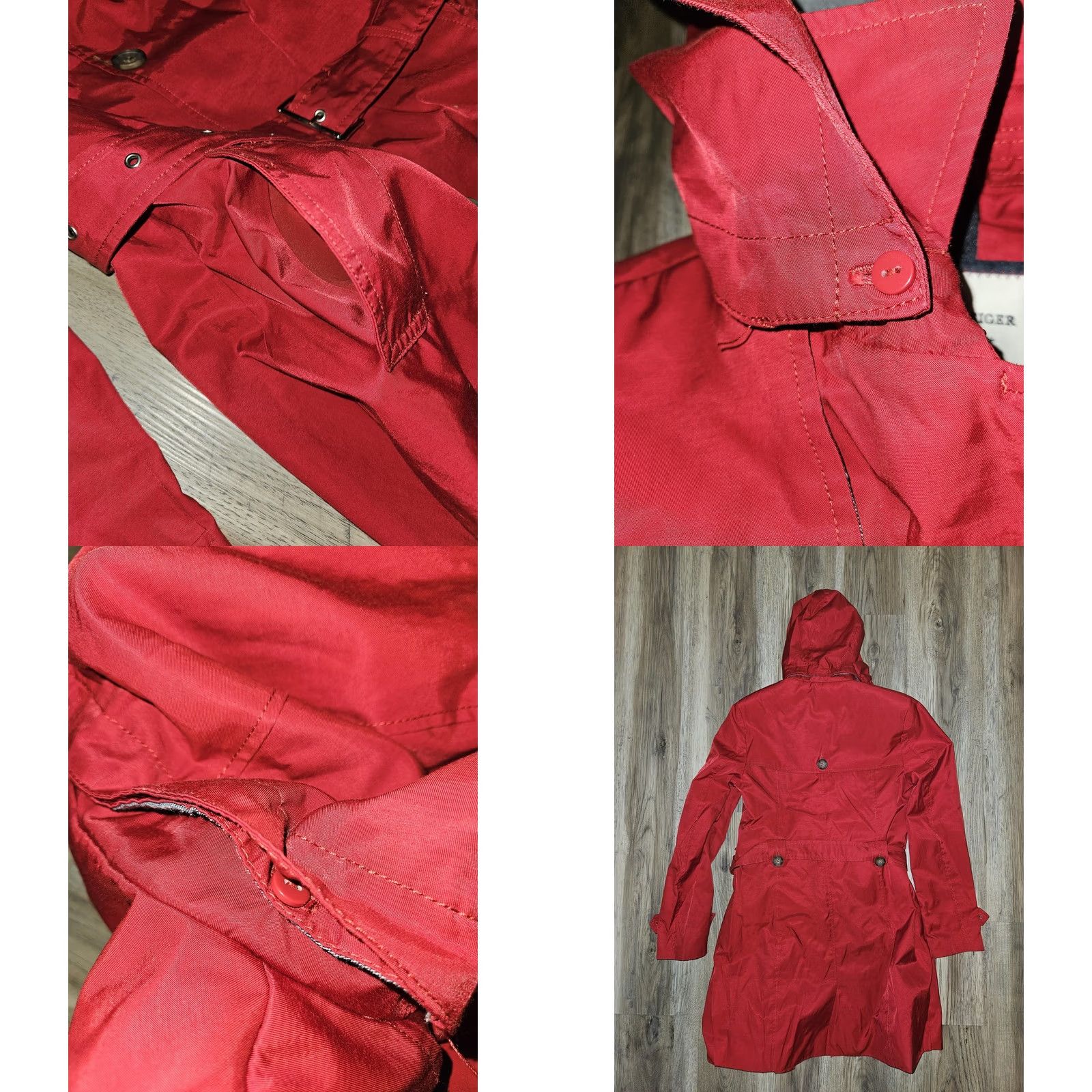 Tommy Hilfiger Tommy Hilfiger Coat Womens M Red Hooded Belted Trench Lined Twill Classic Button Buckle Pockets Mid-Length Apparel Womens Size M / US 6-8 / IT 42-44 - 8 Thumbnail