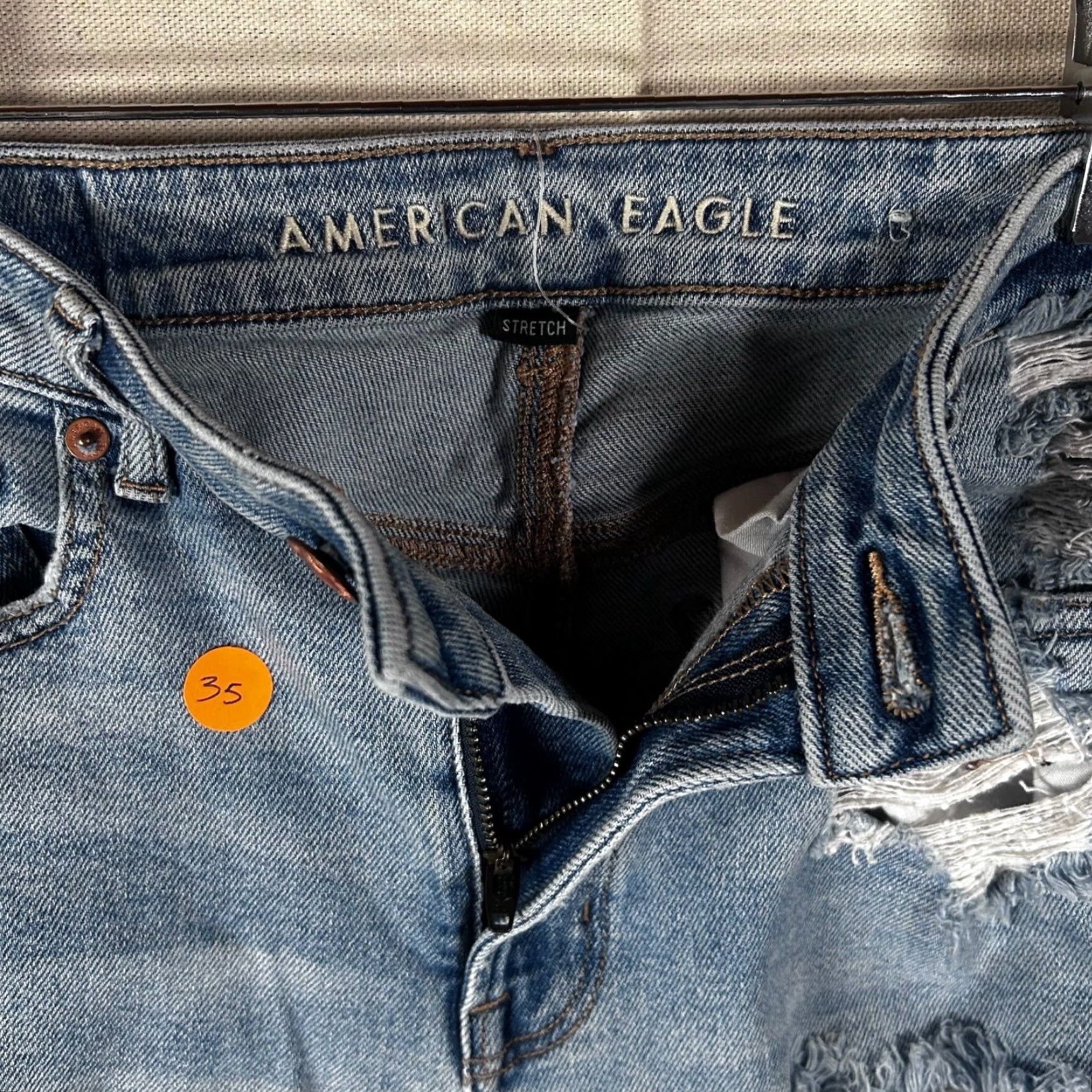American Eagle Outfitters VINTAGE? No. American Eagle Jeans, Size 27, Blue, Regular, Distressed, Stretch, 5-Pocket, Button Zip, Mid Rise, Skinny, Denim, Women, 2 Tall? Size 27" / US 4 / IT 40 - 4 Thumbnail