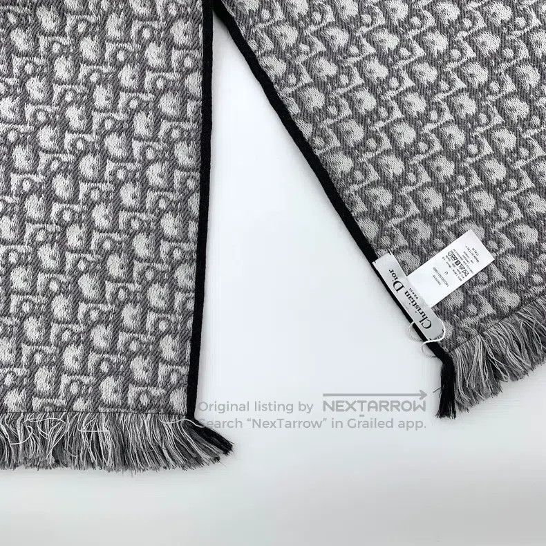 Dior Dior Dark gray logo jacquard full-print wool tassel scarf Size ONE SIZE - 6 Thumbnail