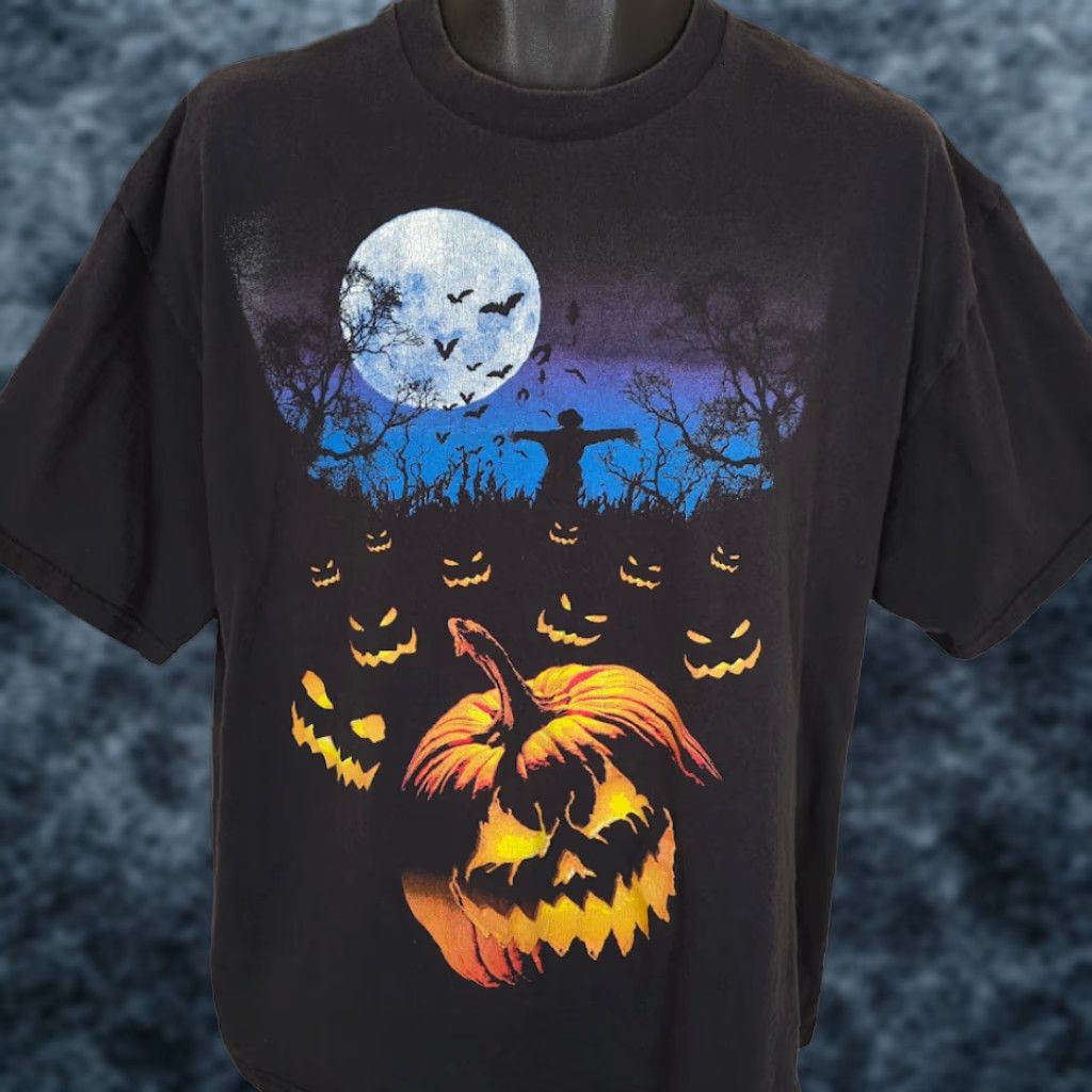 Delta Delta Halloween Shirt Mens XL Black Scarecrow Jack O Lanterns Pumpkins Bats Size US XL / EU 56 / 4 - 1 Thumbnail