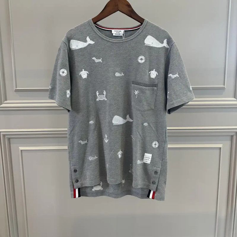 Thom Browne Thom Browne Gray Cotton Striped Short Sleeve T-Shirt 0089 Size S / US 4 / IT 40 - 1 Thumbnail