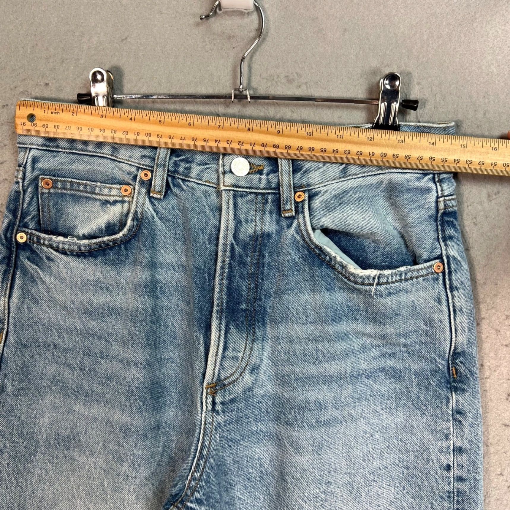 Mango Mango Womens Jeans Distressed Light Wash Denim High-Waisted Selina Size 6 Straight 5-Pocket Blue Size 28" / US 6 / IT 42 - 6 Thumbnail