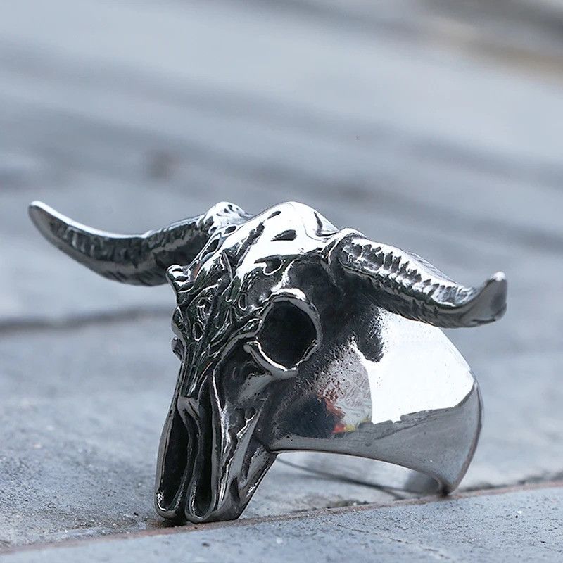 Vintage Bull Skull Ring Biker Size ONE SIZE - 4 Thumbnail