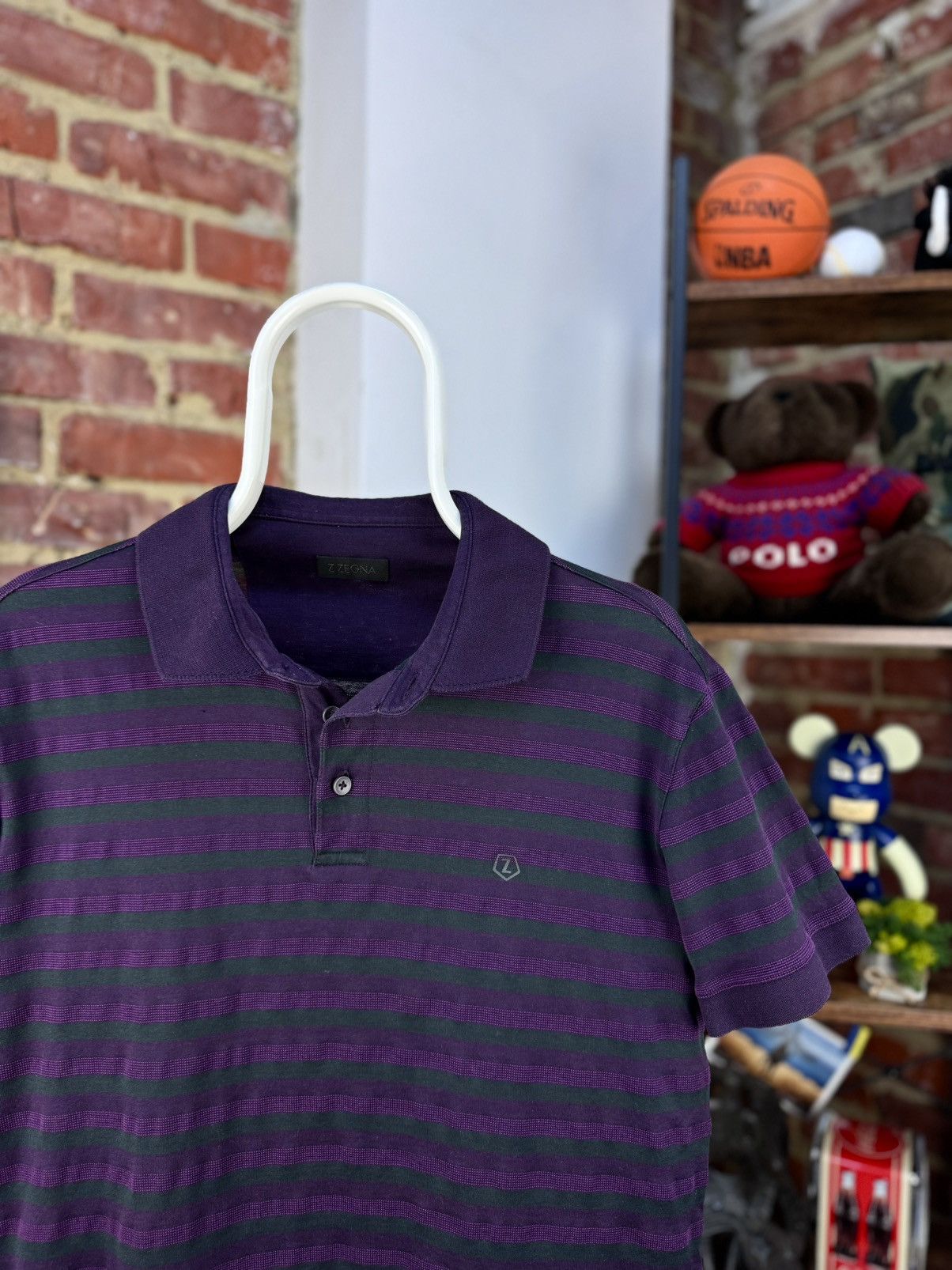 Designer × Ermenegildo Zegna × Z Zegna Ermenegildo Z Zegna Purple Striped Short Sleeve Polo Shirt Size US M / EU 48-50 / 2 - 2 Thumbnail