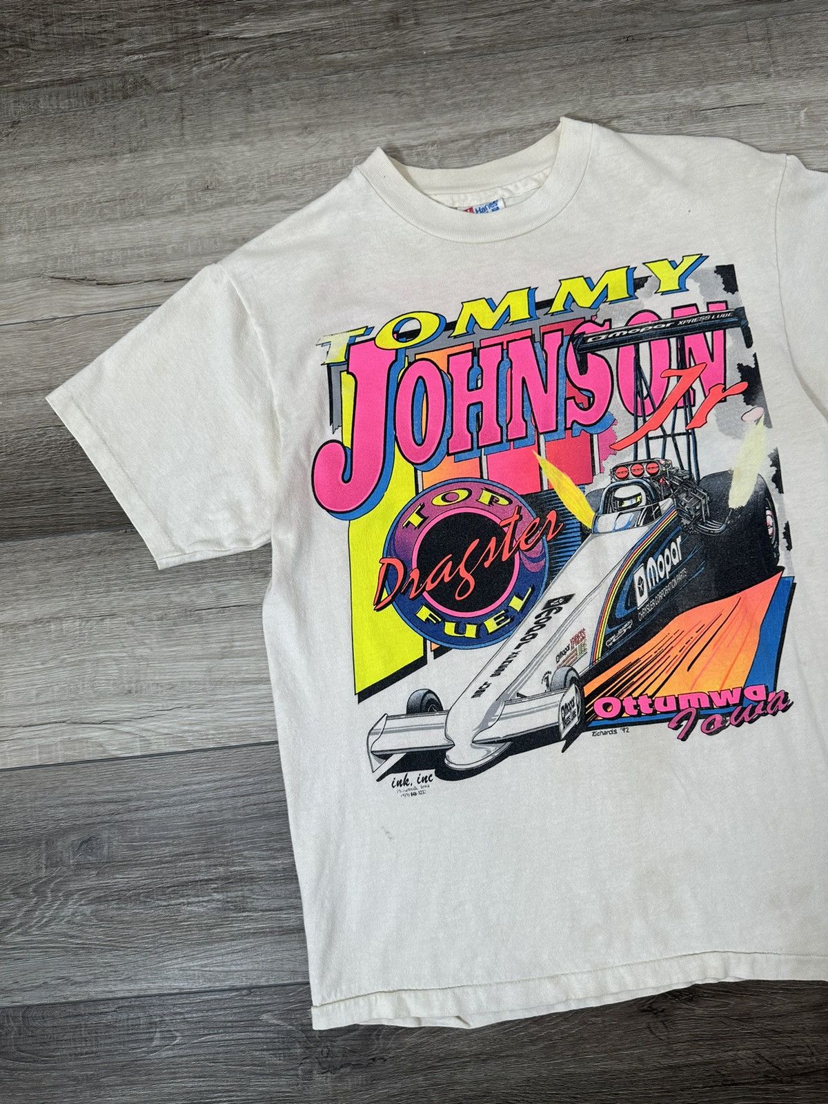 Hanes Single Stitch Neon Tommy Johnson Dragster Fuel White Size US M / EU 48-50 / 2 - 2 Thumbnail