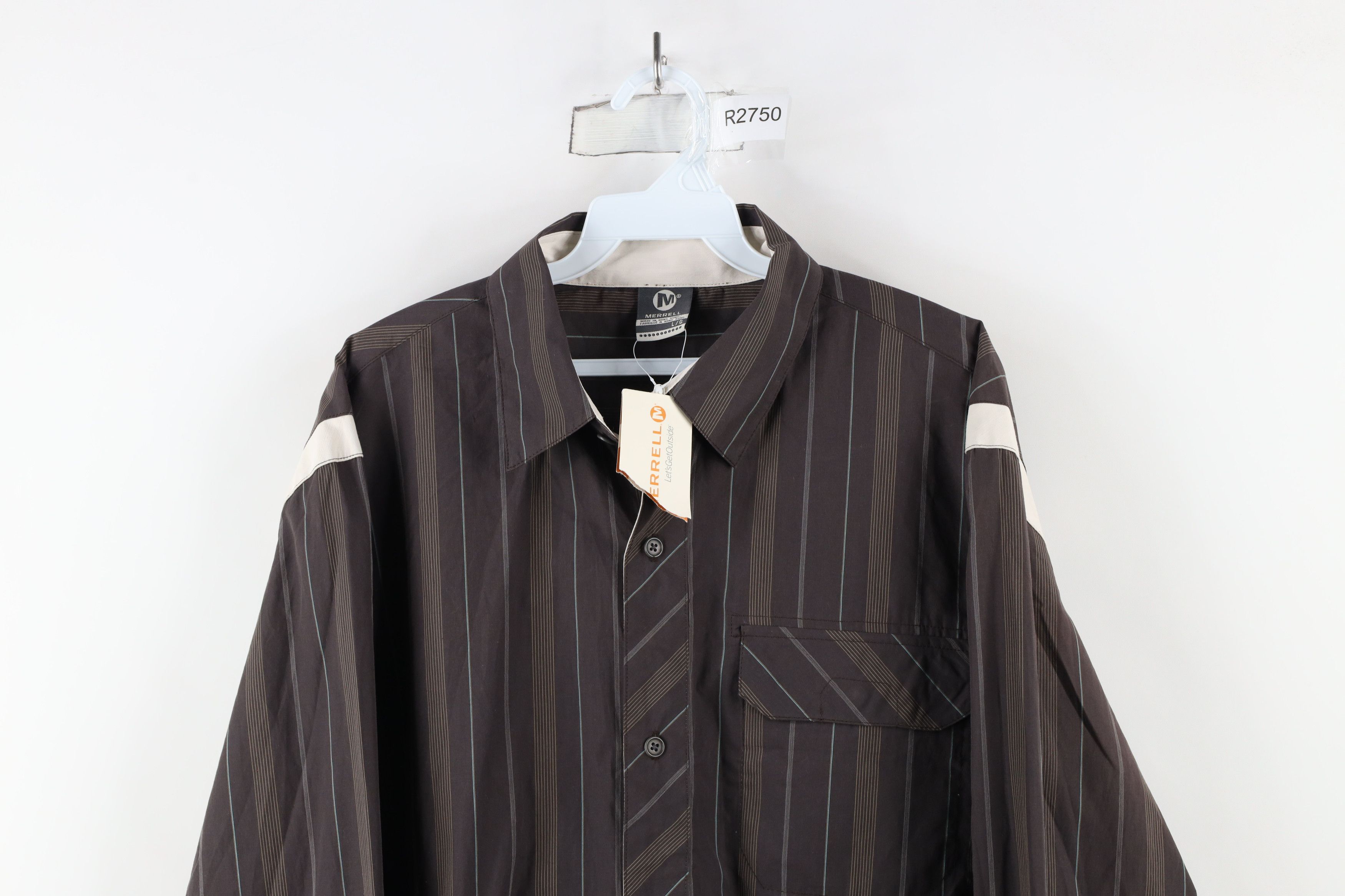 Merrell × Vintage New Merrell Power Pin Striped Collared Button Shirt Brown Size US L / EU 52-54 / 3 - 2 Thumbnail