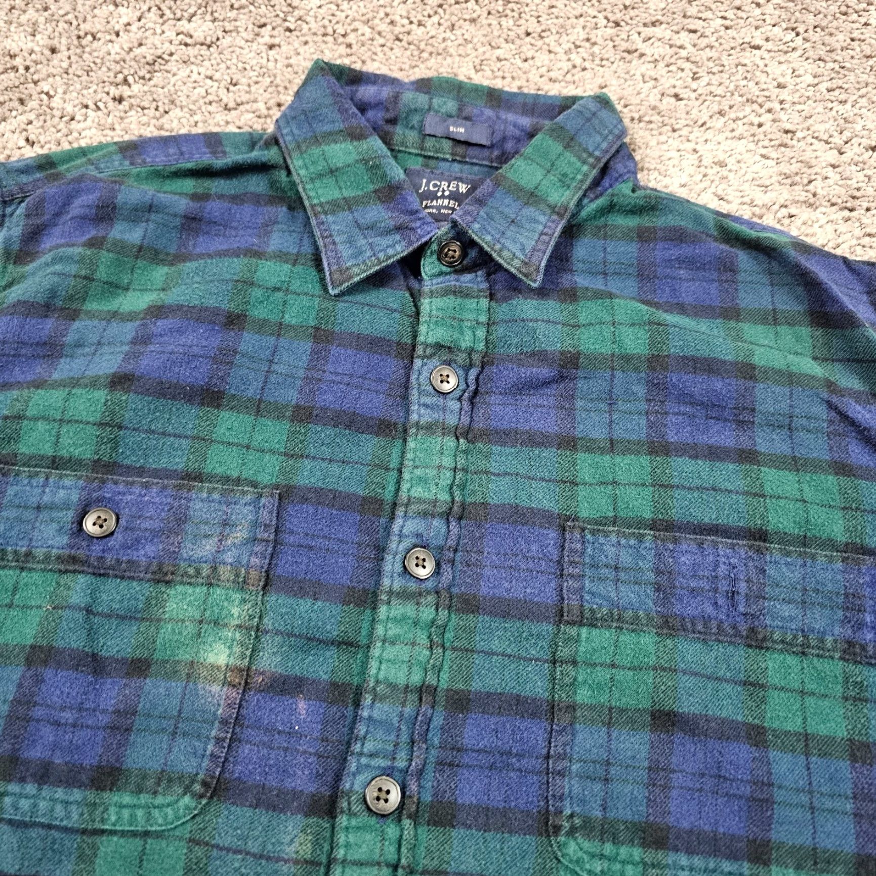 J.Crew J.CREW Slim Fit Flannel Shirt Mens Large Blue Green Blackwatch Plaid Button-Up Size US L / EU 52-54 / 3 - 2 Thumbnail
