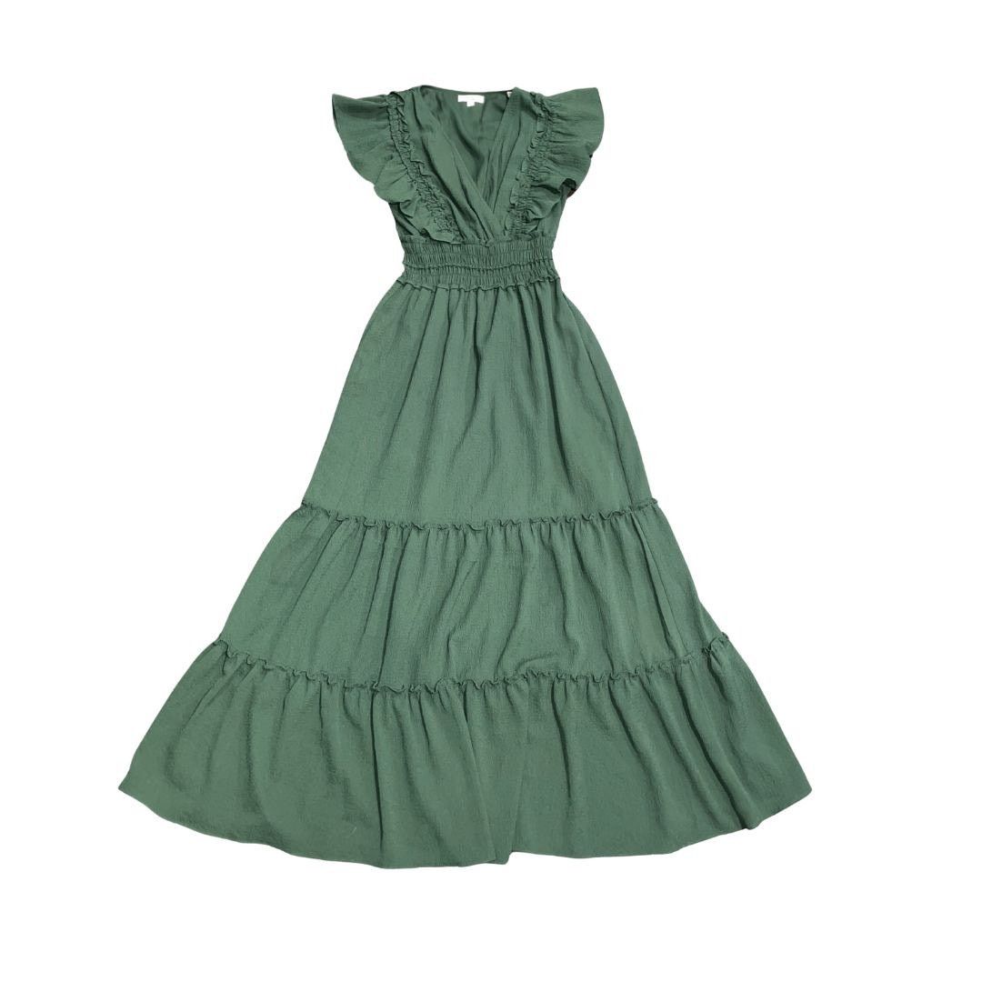 Max Studio London Green Crepe Flutter Sleeve Smoked Dress - ilac.rochib.com