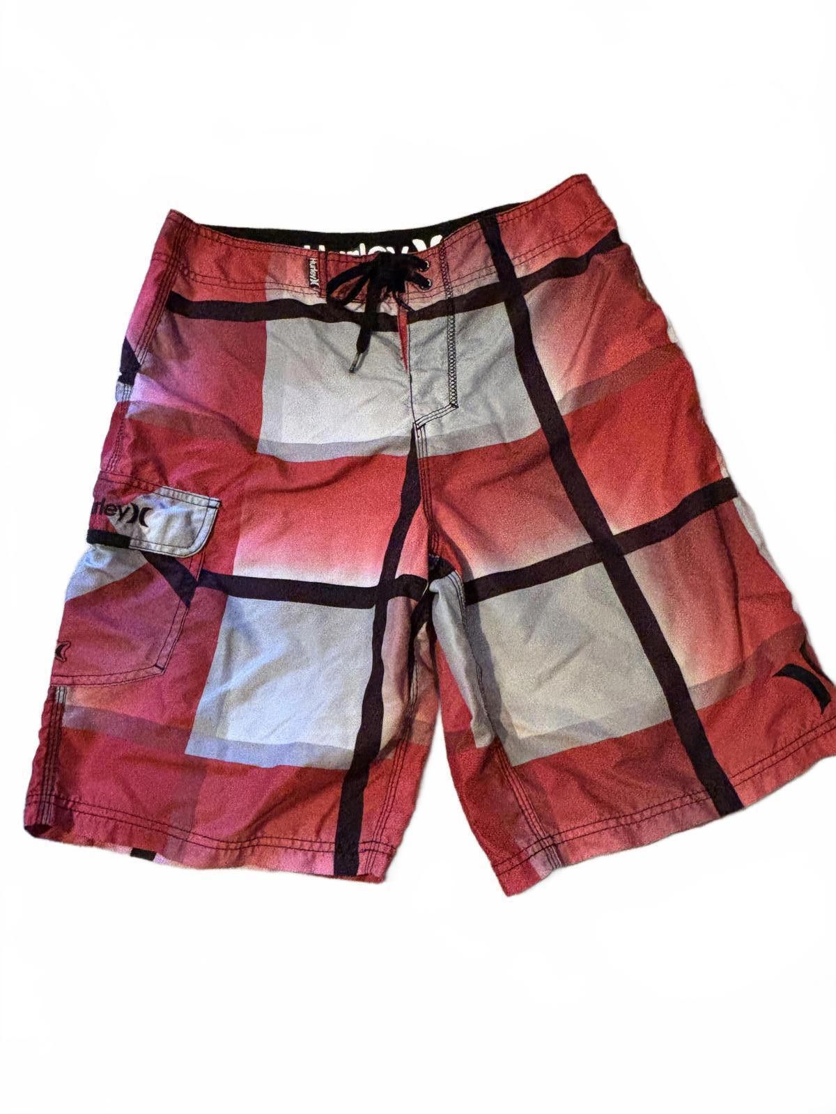 Hurley Y2K Hurley Men's Board Shorts Red and Gray Plaid Swim Trunks Size US 32 / EU 48 - 1 Thumbnail