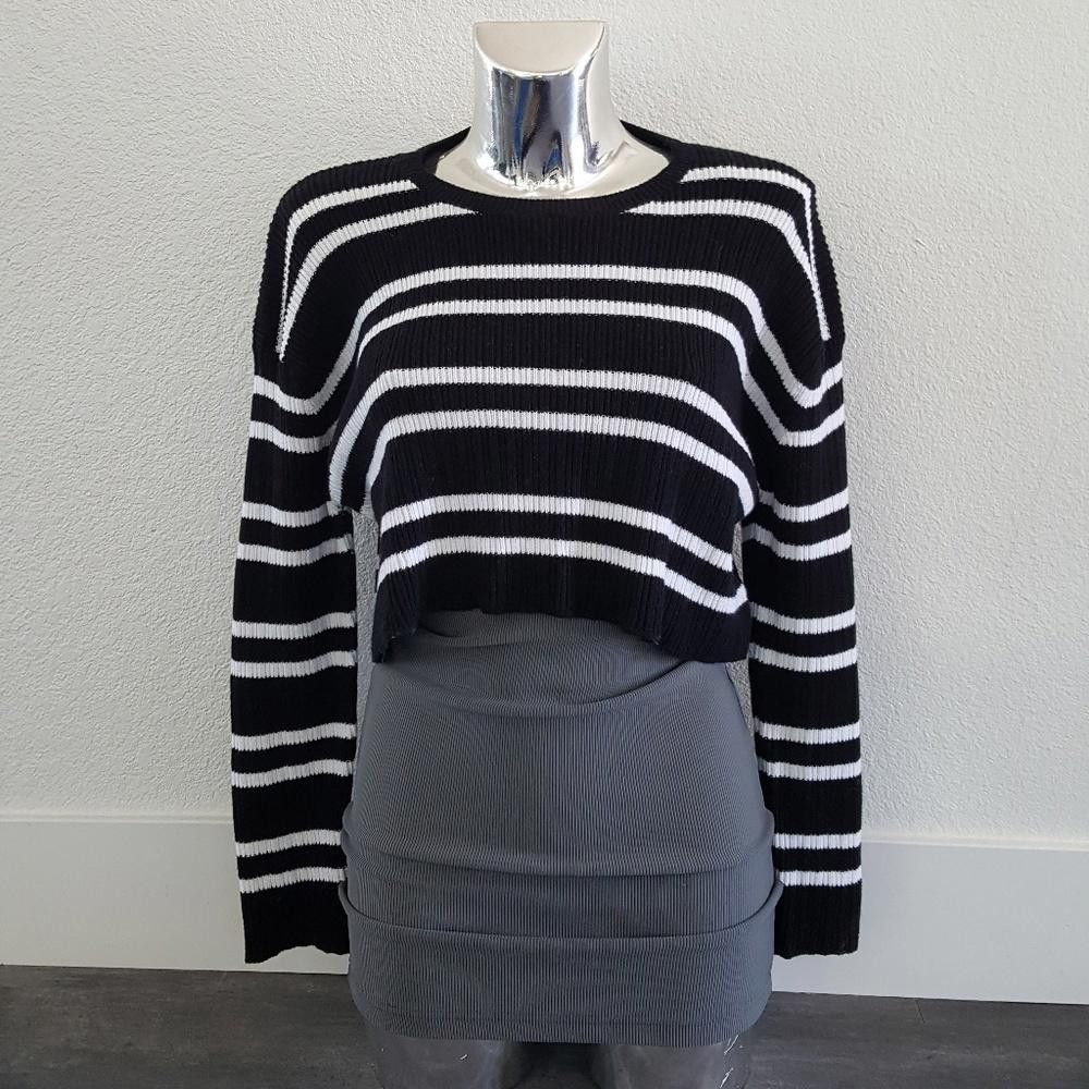Designer Black White Striped Melville Sweater Crop Size ONE SIZE - 1 Thumbnail