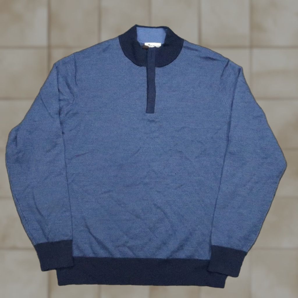 Peter Millar Peter Millar Sweater Mens XL Blue Wool Birdseye 1/4 Zip Pullover Carded Placket Regular Knit Mock Neck Crew neck? Size US XL / EU 56 / 4 - 1 Thumbnail