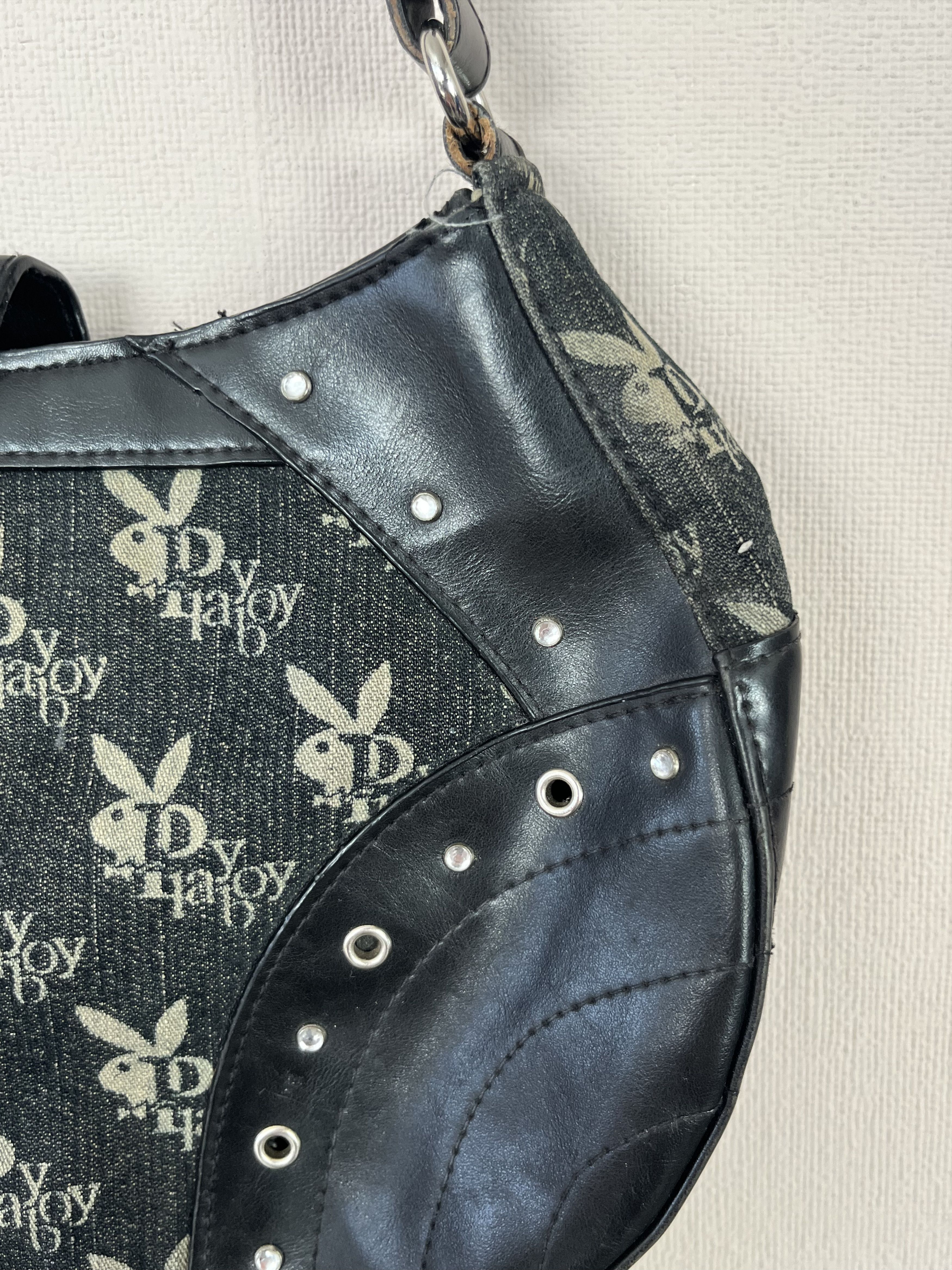 Playboy Playboy Y2K Monogram Shoulder Bag Black Studded Baguette Size ONE SIZE - 5 Thumbnail