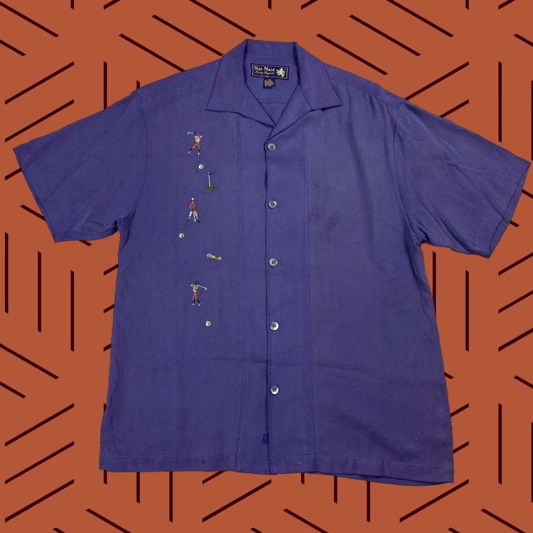 Nat Nast VINTAGE Nat Nast Golf Button-Up Shirt Men M Silk Indigo Blue Embroidered Collared Short Sleeve — Mens Size US M / EU 48-50 / 2 - 1 Thumbnail