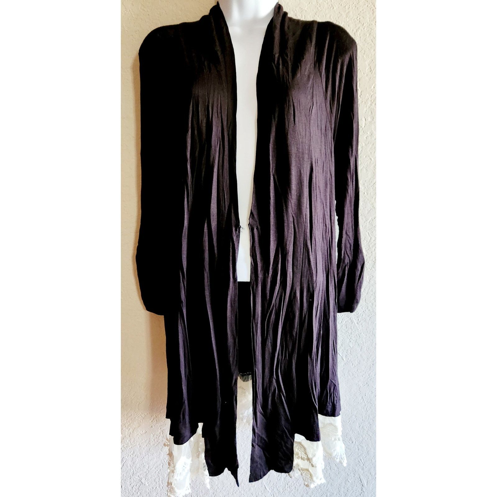 Other New Directions Black White Lace Trim Hem Open Cardigan XL Size XL / US 12-14 / IT 48-50 - 1 Thumbnail