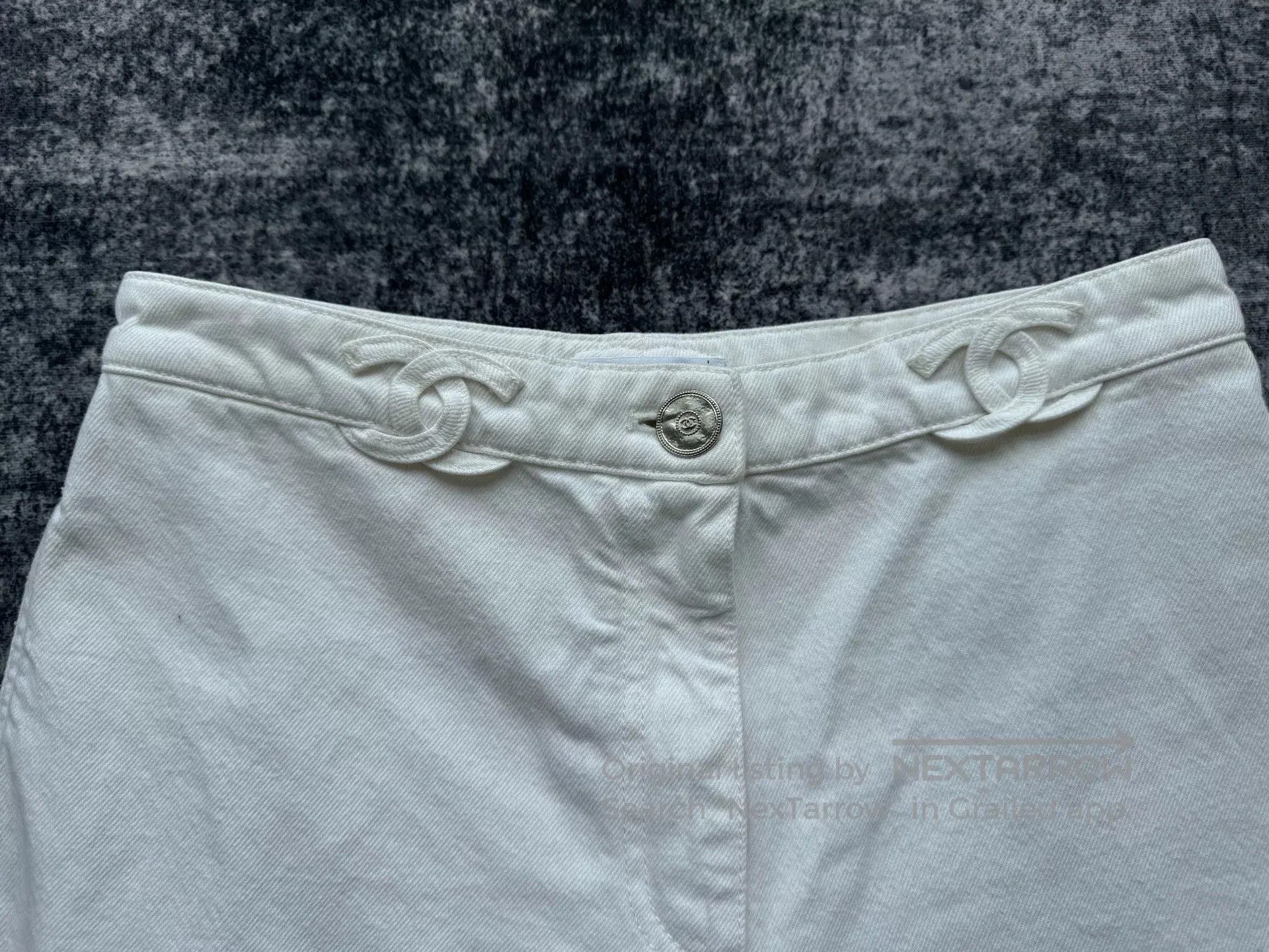 Chanel Chanel White Double C Denim Pants. Size 37" - 4 Thumbnail