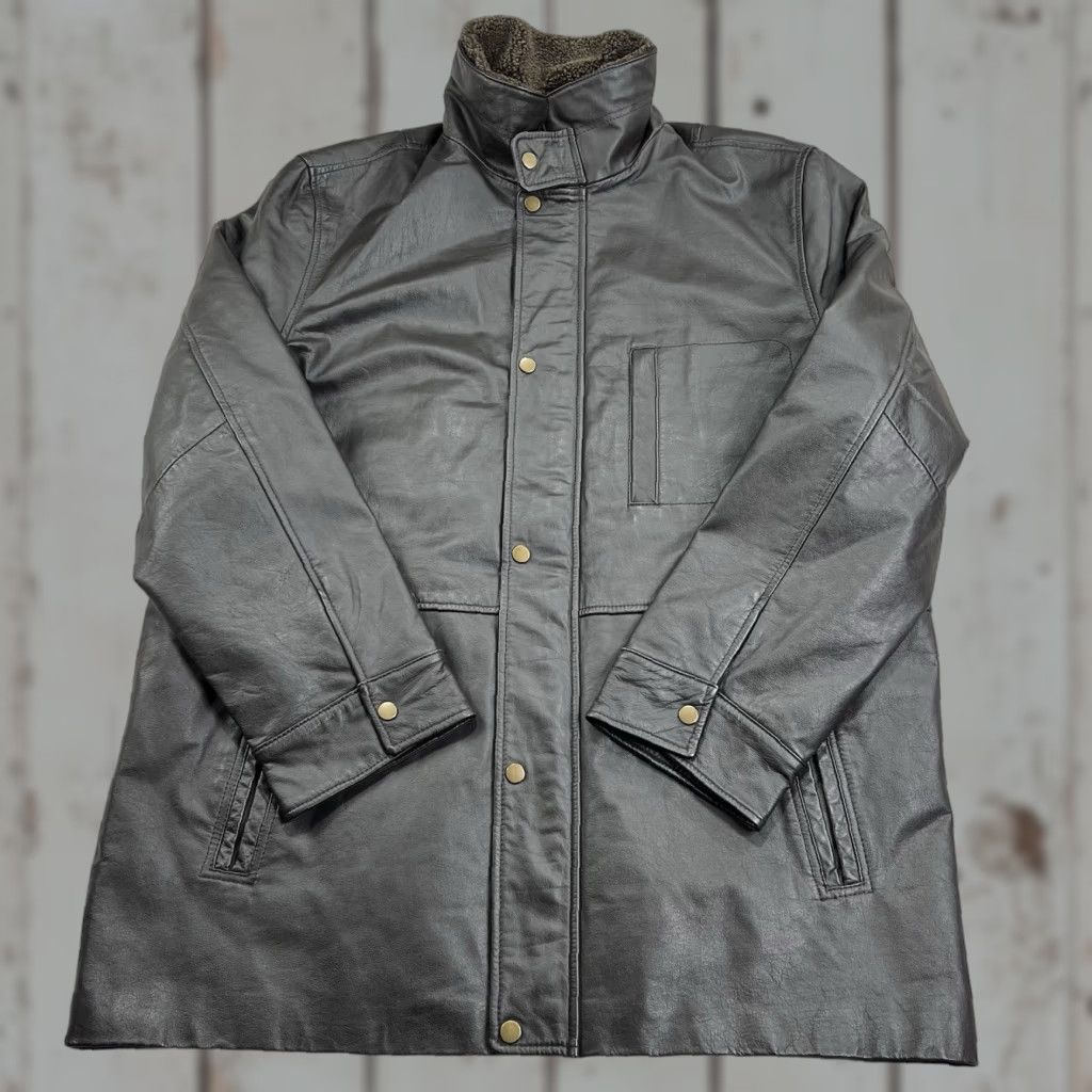 Vintage VINTAGE Wilda Aviator Jacket Mens XL Brown Genuine Leather Sherpa Collar Bomber Zip Snap Insulated Lined Pockets Size US XL / EU 56 / 4 - 1 Thumbnail