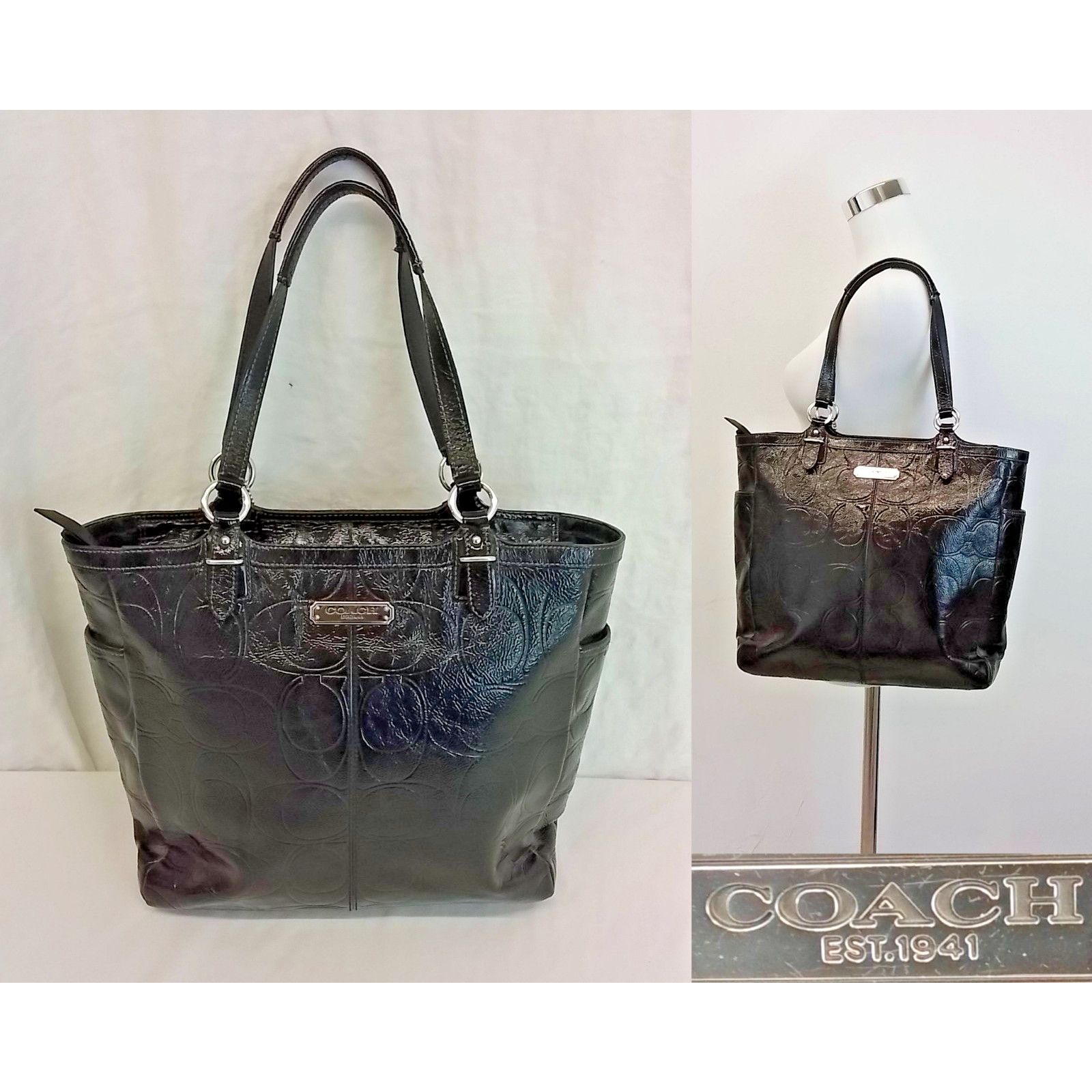 Coach Coach Gallery Tote Bag Black Patent Leather Signature C Size ONE SIZE - 1 Thumbnail