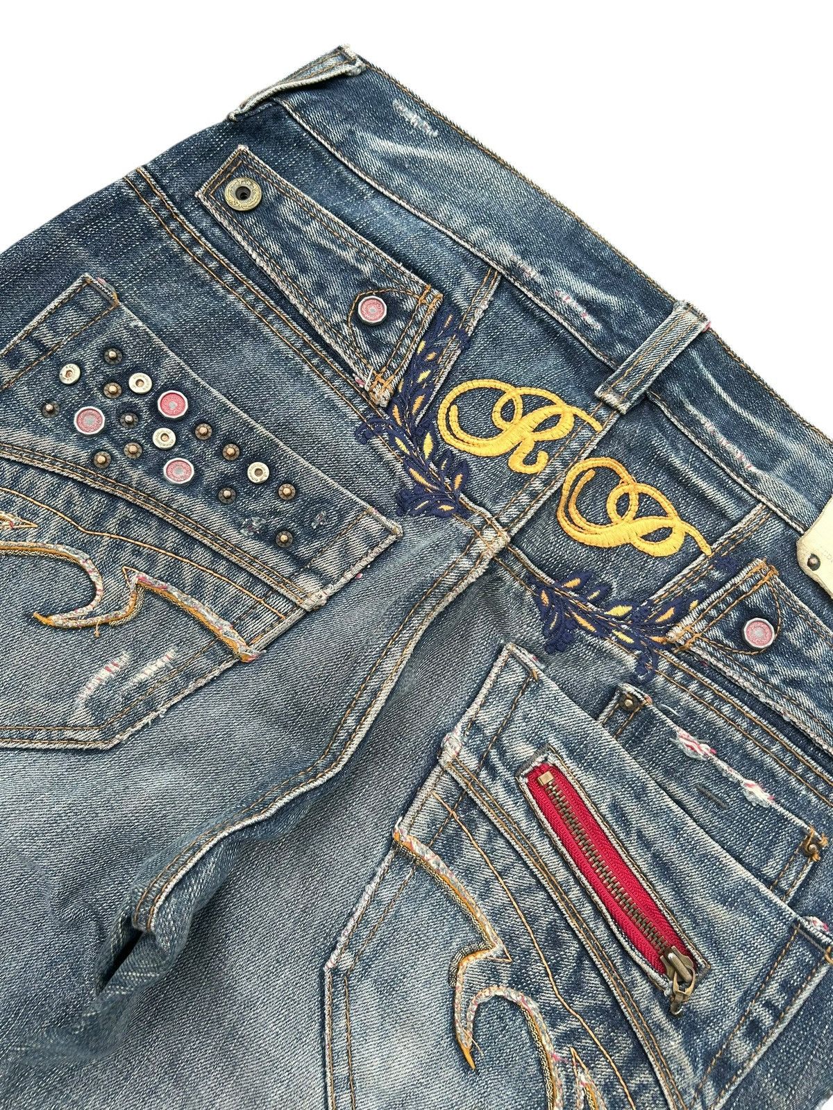 If Six Was Nine Flare Red Pepper Japanese Punk Bondage Distressed Denim Jean Size US 32 / EU 48 - 4 Thumbnail