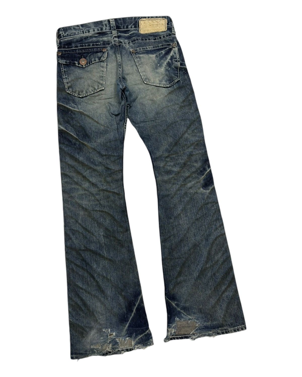 Hysteric Glamour 🔥HYSTERIC GLAMOUR STYLE BLUE WAY WHISKER FLARED JEANS RIP Size US 32 / EU 48 - 4 Thumbnail