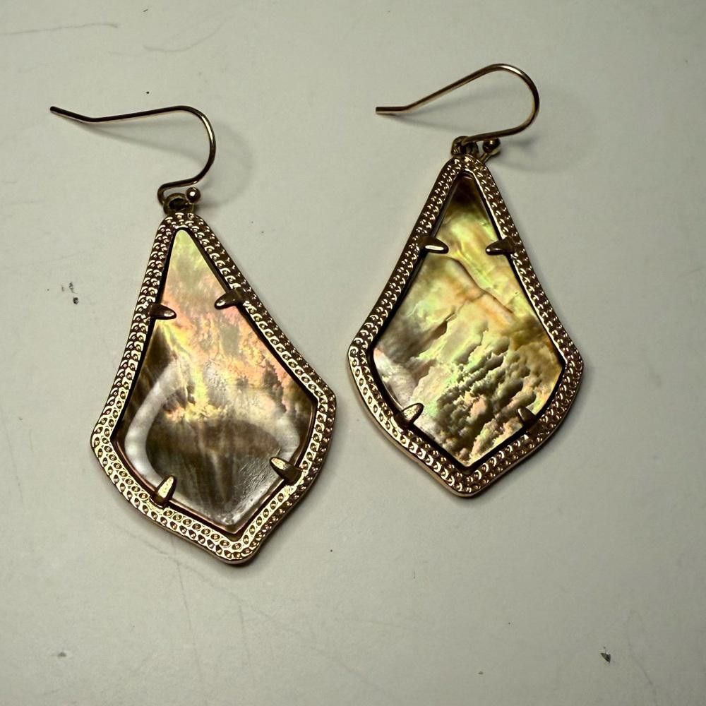 Designer Kendra Scott Alex Brown Mother of Pearl Rose Gold Earrings Size ONE SIZE - 4 Thumbnail