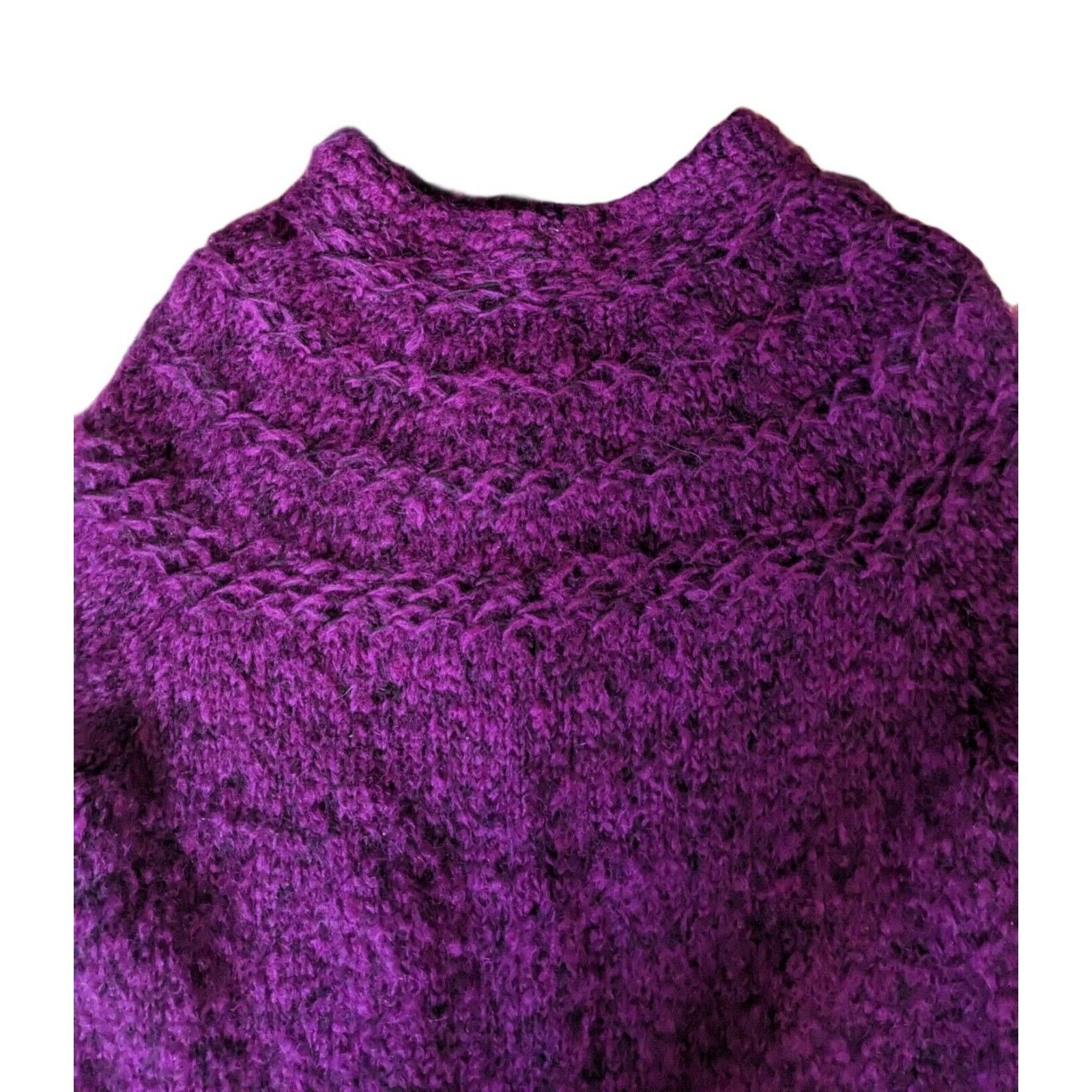 Handmade Cardigan Hand Knit Chunky Nubby Purple Boho Rustic Medium Size M / US 6-8 / IT 42-44 - 4 Thumbnail