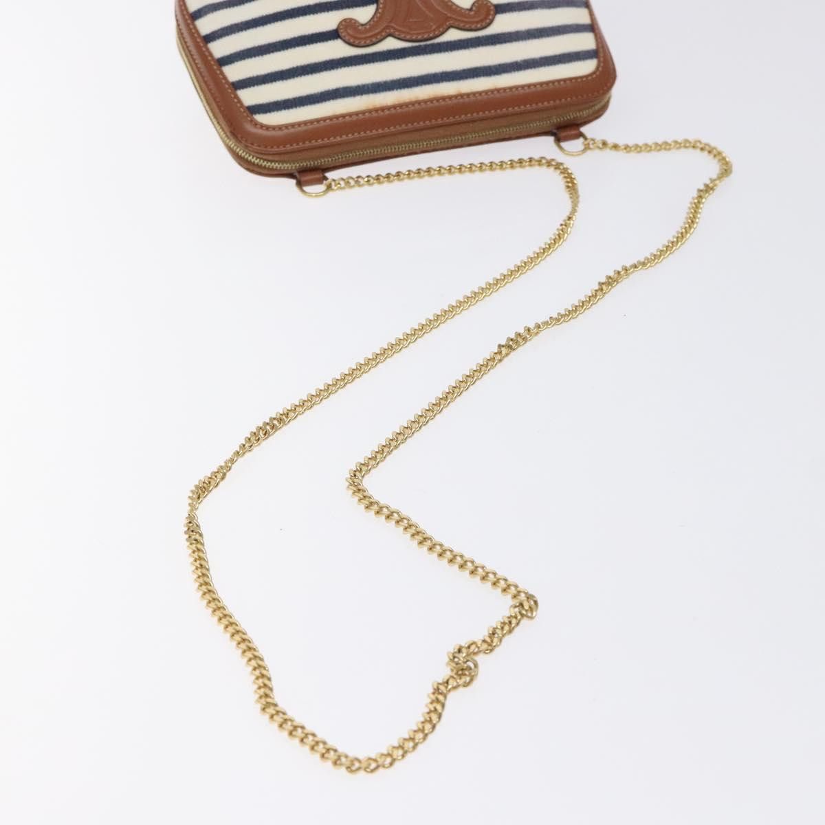 Celine CELINE Triomphe Chain Shoulder Bag Cotton White Navy Gold Size ONE SIZE - 7 Thumbnail