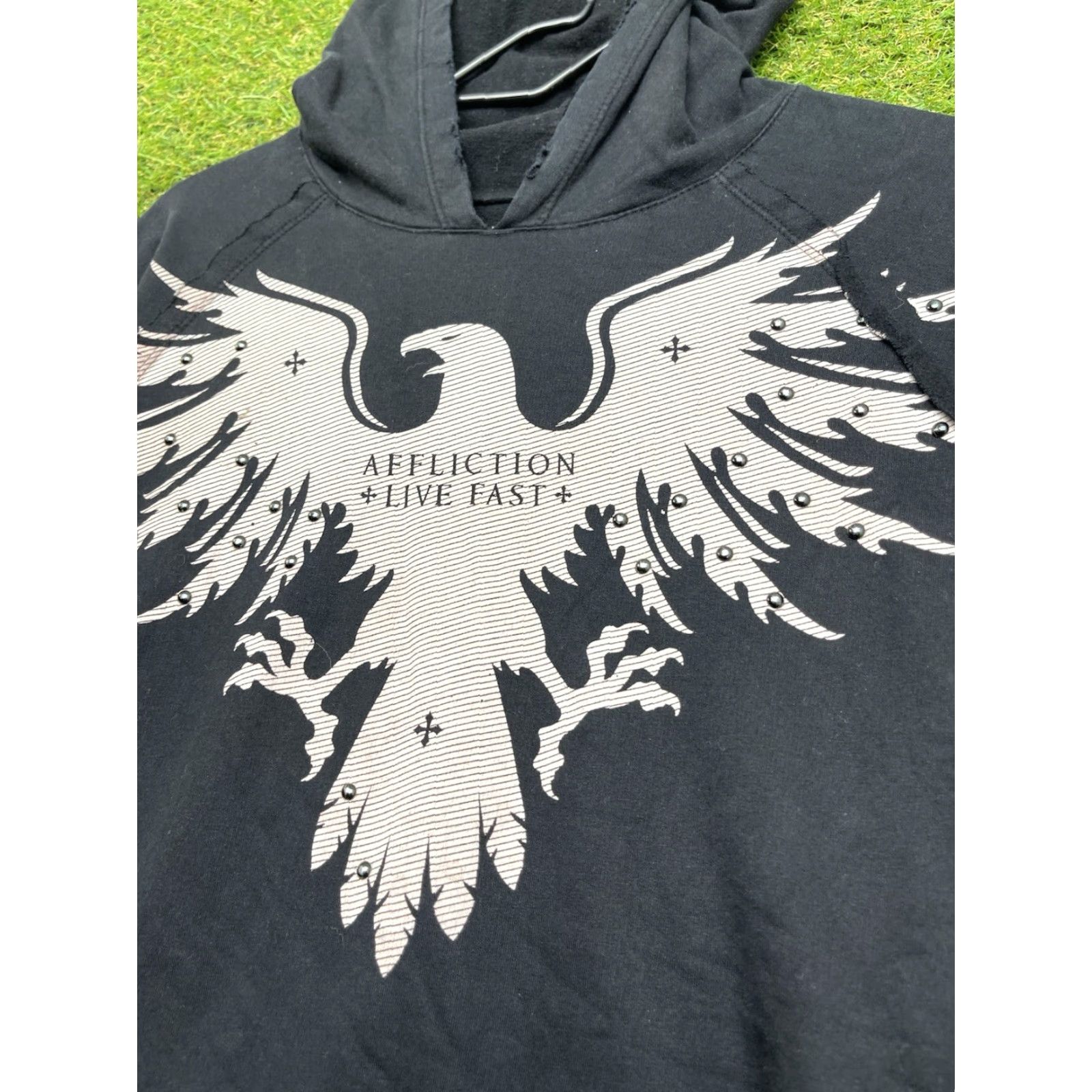 Affliction VINTAGE Affliction Hoodie Mens Medium Eagle Shield Crest Military Lightweight Live Fast Black Size US M / EU 48-50 / 2 - 2 Thumbnail