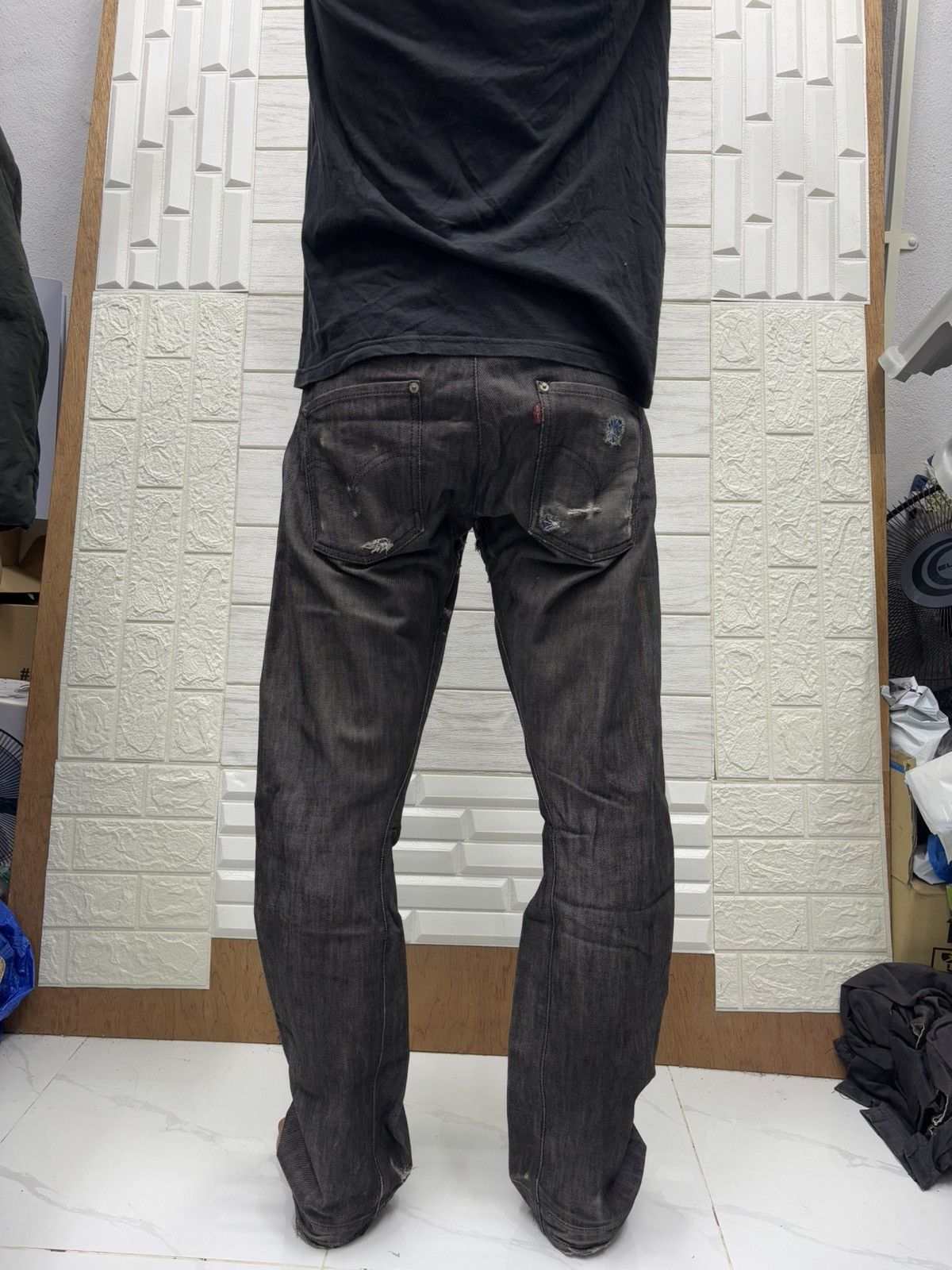 Kapital Levi’s Engineered Curved Black Distressed Denim Jeans Loose Size US 30 / EU 46 - 16 Thumbnail