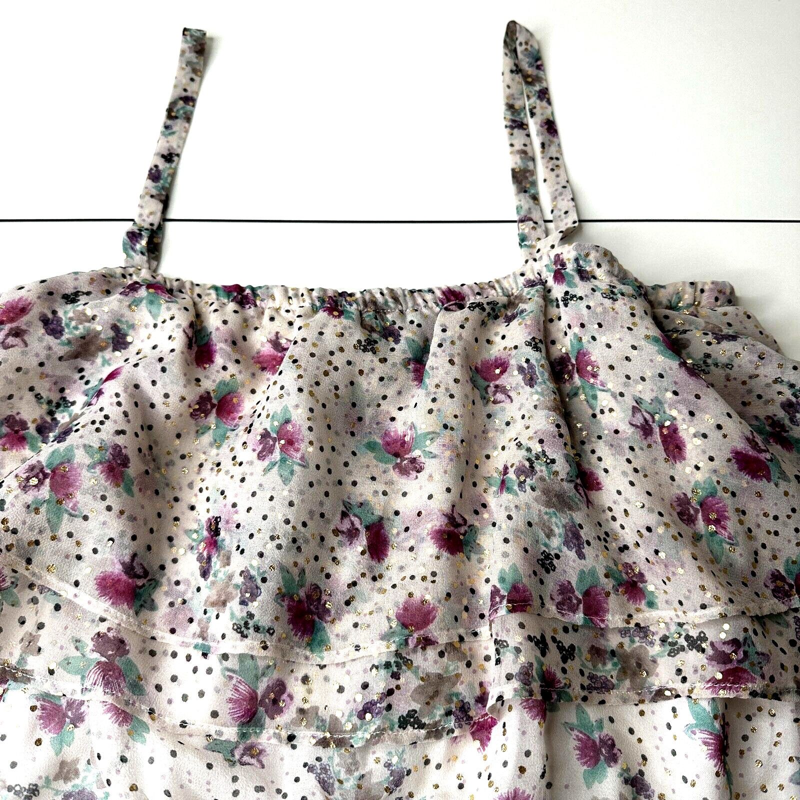 Other NWT Ella Moss White Purple Gold Dot Spaghetti Ruffle Top L Size L / US 10 / IT 46 - 2 Thumbnail