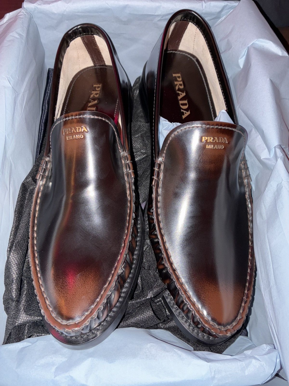 Prada Prada Chocolate Brushed Leather Loafers Size US 9 / IT 39 - 1 Thumbnail